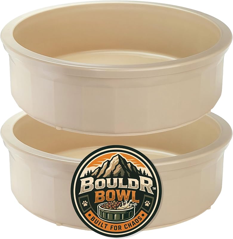 Tigela para Cães e Gatos BouldrBowl de Plástico Resistente, Antitombo, Bege, 2 Unidades