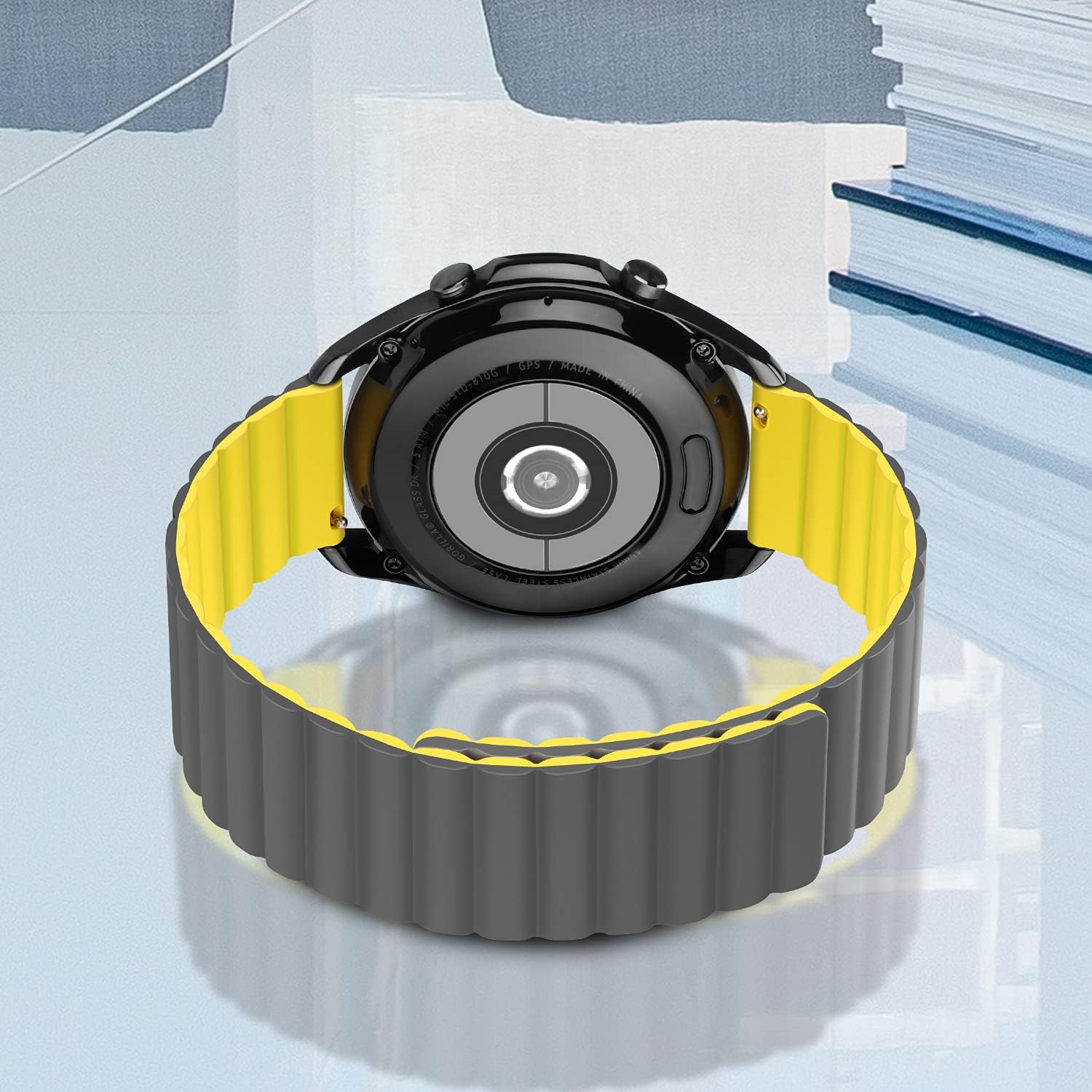 Tasikar 22mm Bands Compatible with Samsung Galaxy Watch 3 45mm Band, Silicone Magnetic Clasp [Double Sided Wearable] Replacement Bracelet Strap for 46mm, Yellow-gray - Image 7