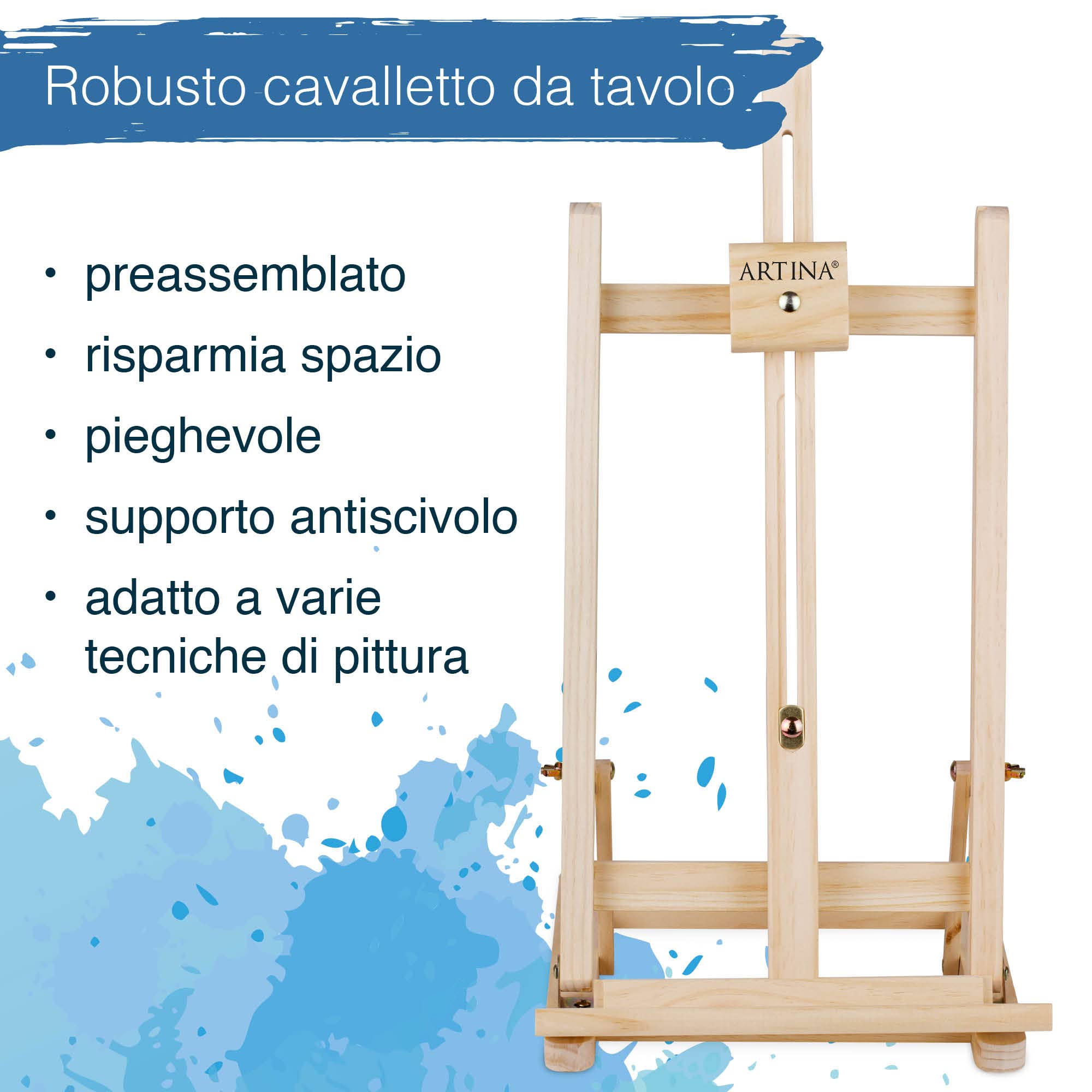 Artina 25 Pezzi Premium Set Pittura con Cavalletto da Tavolo in Legno FSC® – Tela, Set Colori Acrilici, Pennelli e Accessori – Kit Pittura Bambini e Adulti – Regalo di Natale Creativo – Lisbon
