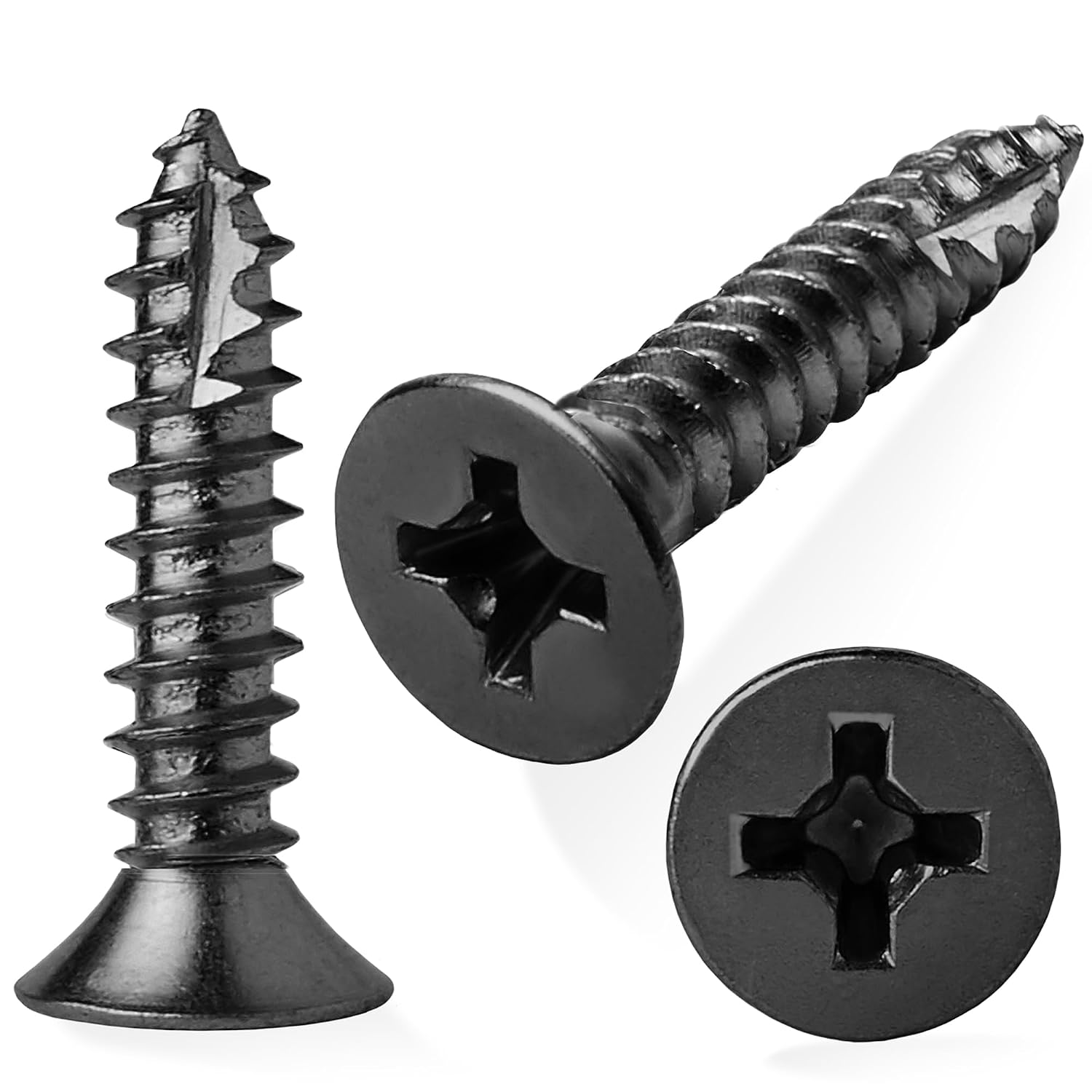 Cauldham Black Wood Screws #9 x 1 Inch for Door Hinges - 25 Pack