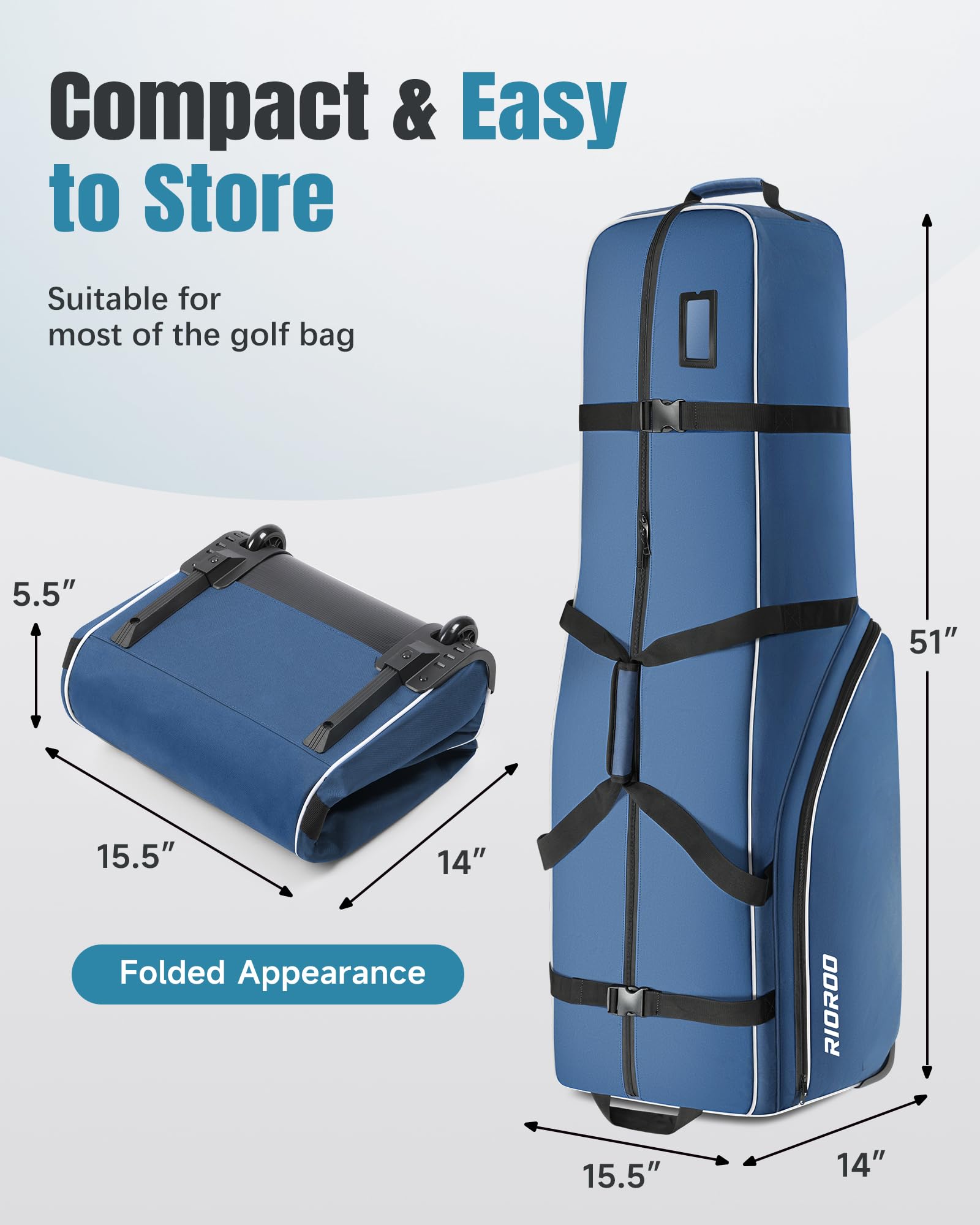Bolsa de Viaje de Golf con Ruedas Impermeable Oxford Resistente al Desgaste Estuche Acolchado Duradero