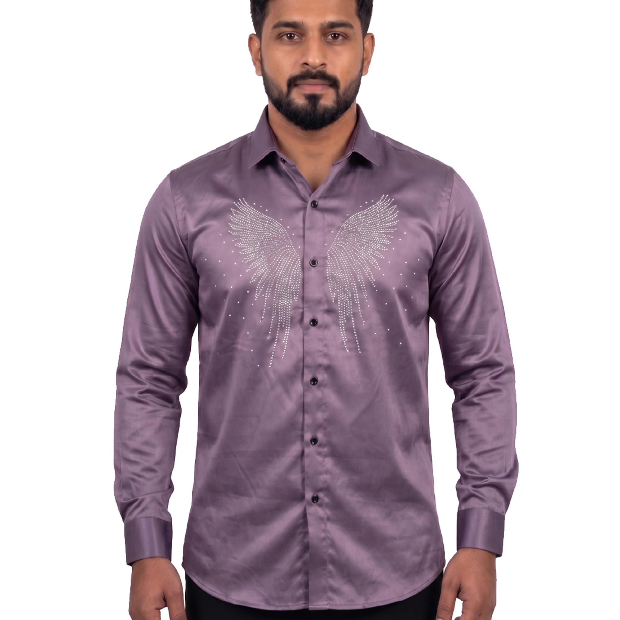 Men's Satin Shirt | Crystal Stone Embellished Design | Full Sleeve Regular Fit | Luxury Fashion Club Wear for Men-picture-34