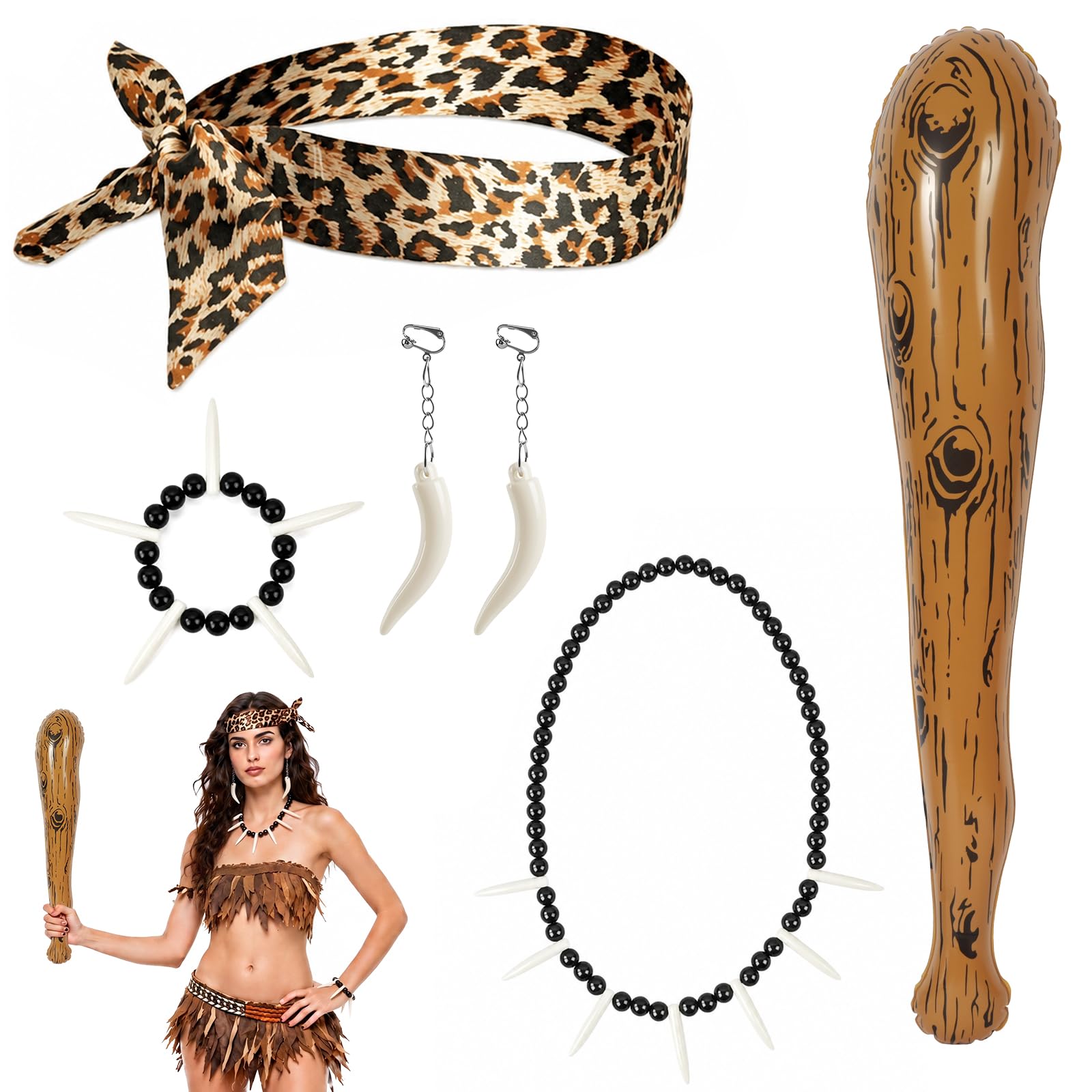AYBUY 5 Pieces Caveman Accessories Set for Halloween Stone Age Themed