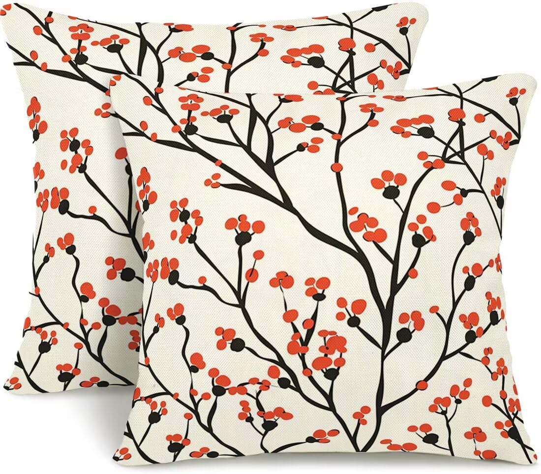 Wangllpgy Rustic Cushion Covers 35Cm X 35Cm Set Of 2 Throw Pillow Covers Japanese Pillow Cases Autumn Sofa Cushions Decorative Pillows With Invisible Zipper Pillowcases For Bedroom Living Room Garden -Gy455