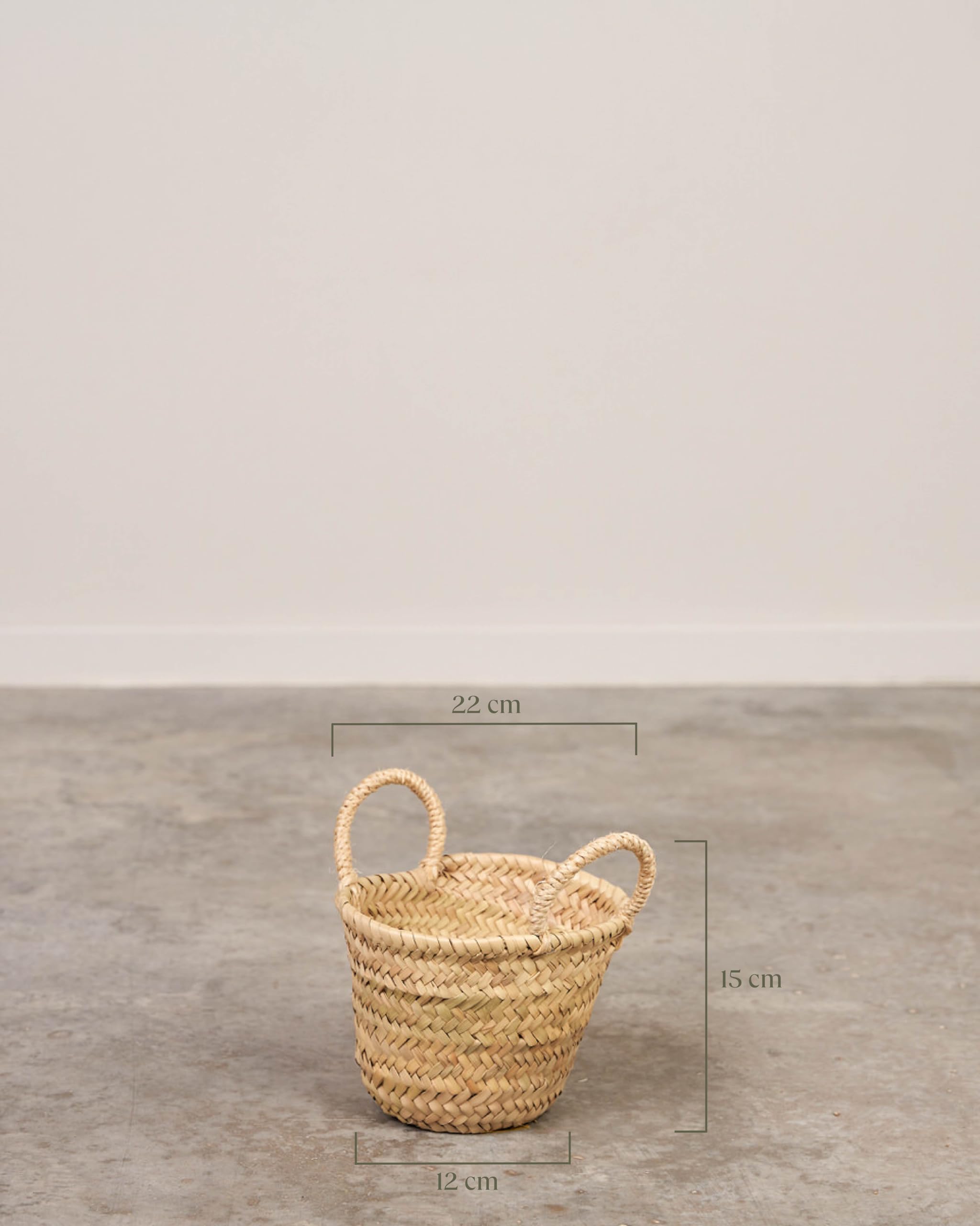 Capazo de Palma Infantil Asa Corta de Pita, Pack 2, Mini, Base Redonda 4999 | Pack de 2 mini capazos de palma natural, ideales para decoración, regalos, manualidades y uso infantil.