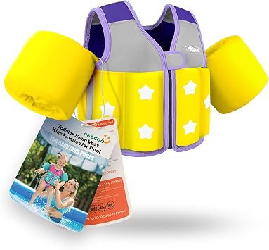 AEOCOO Toddler Swim Vest 20-30-50-70 Pounds, Kids Pool Floaties for 1-2-3-5-7-9 Years Old, Comfortable Wear Bright Float Jacket with Water Ring, Unpadded Sides for Arm Comfort, Boys, Girls, ninos