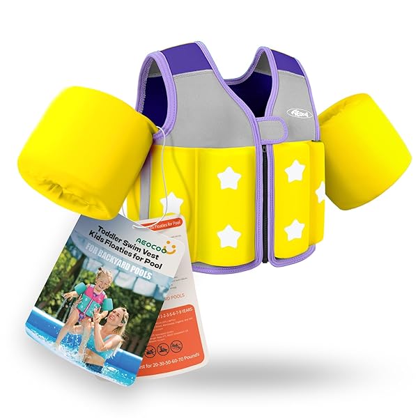 AEOCOO Toddler Swim Vest 20-30-50-70 Pounds, Kids Pool Floaties for 1-2-3-5-7-9 Years Old, Comfortable Wear Bright Float Jacket with Water Ring, Unpadded Sides for Arm Comfort, Boys, Girls, nios