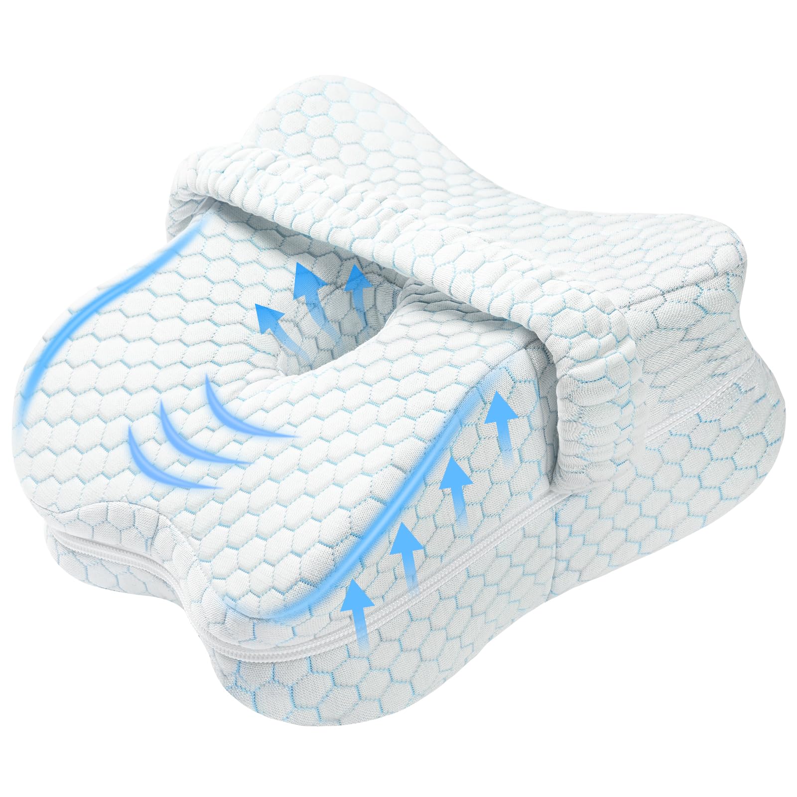 Ainiv Leg Pillow, Ergonomic Alignment Knee Pillow, Memory Foam Leg Support Cushion with Removable and Washable Cover, Knee Cushion for Sleeping on Side (Blue)