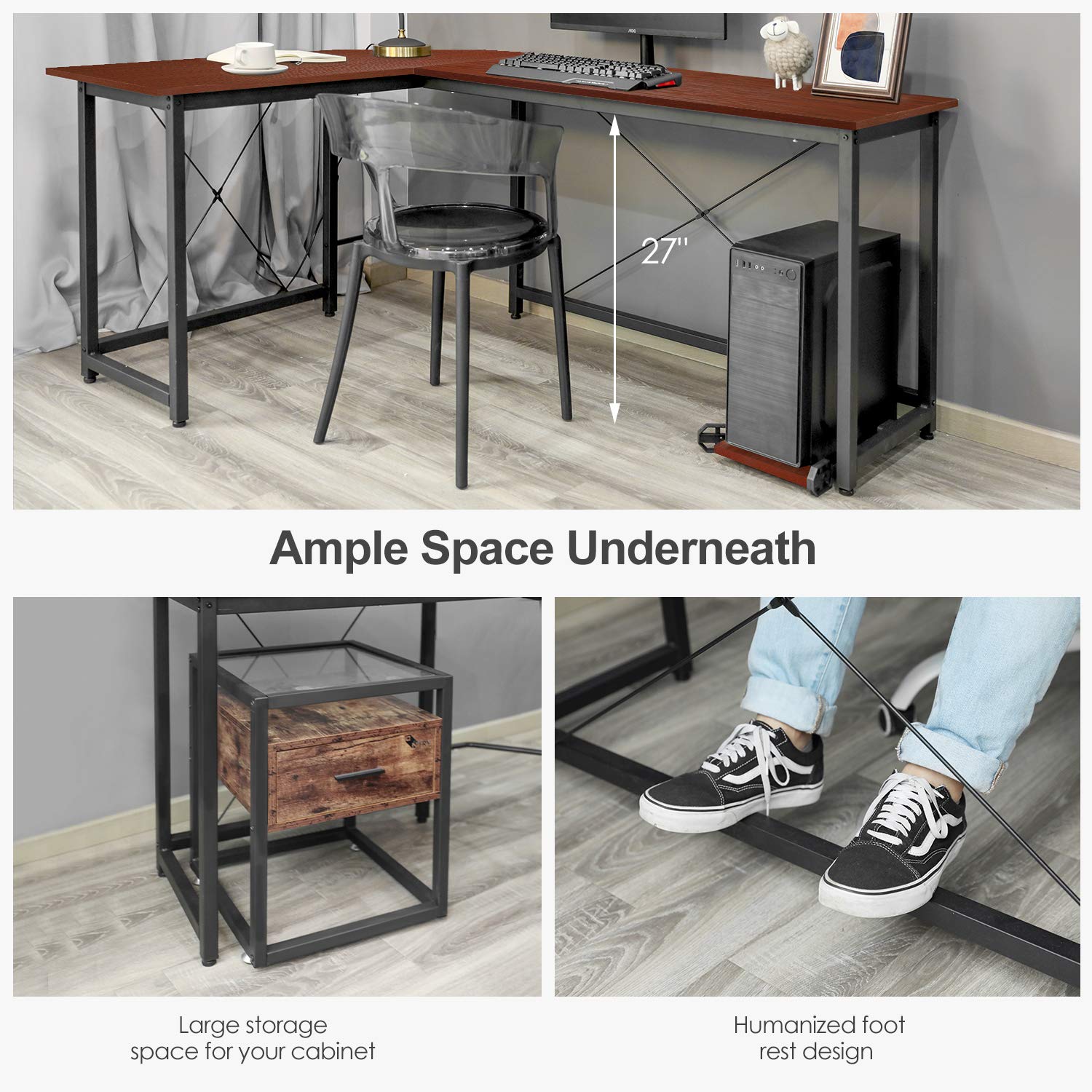 AuAg Modern LShaped Home Office Desk 66 inch Sturdy Computer PC Laptop