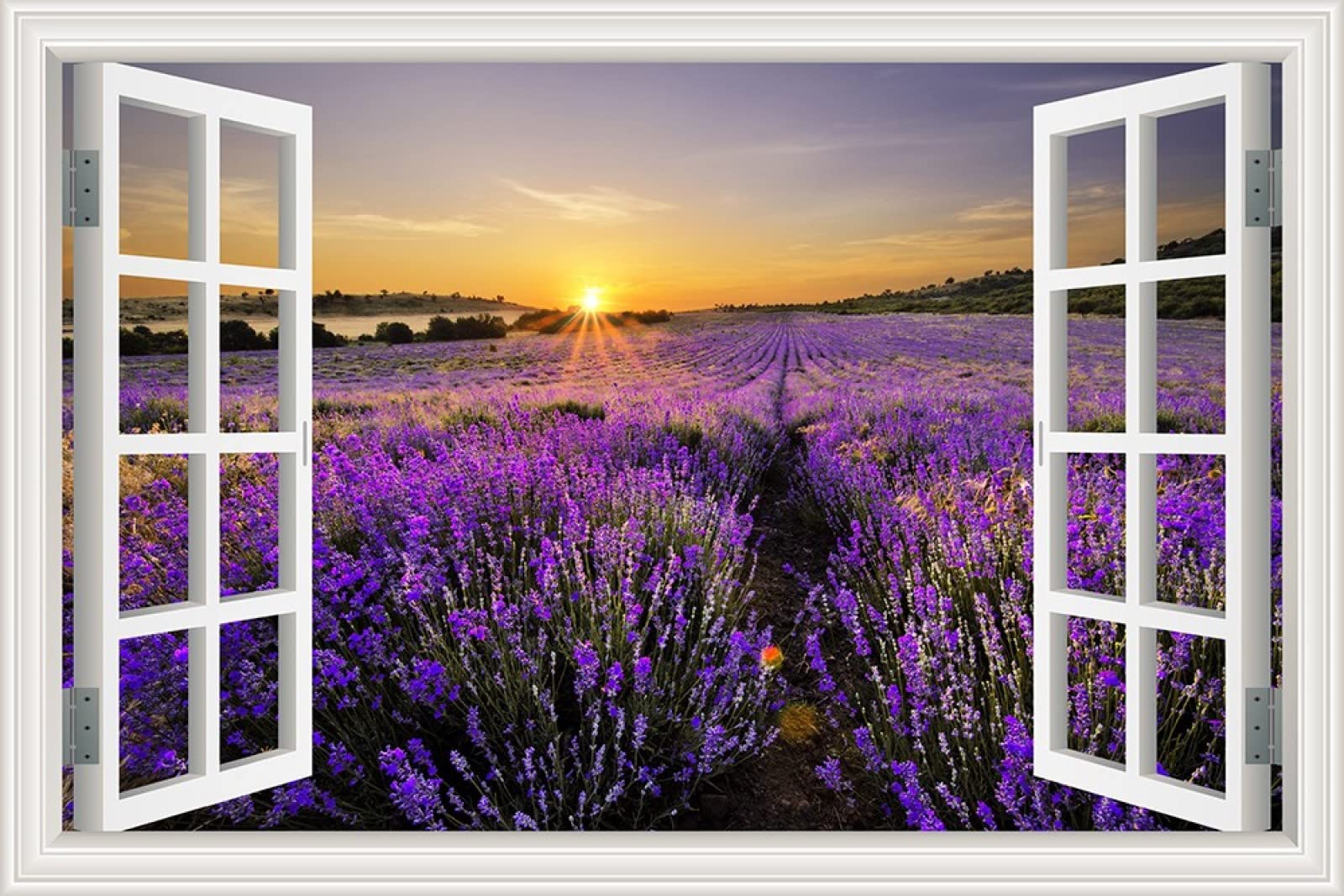 Calcomanías de pared de paisaje de lavanda púrpura con atardecer, calcomanías de vinilo extraíbles para decoración del hogar, mural de arte de pared para dormitorio, sala de estar, aula y oficina, 120