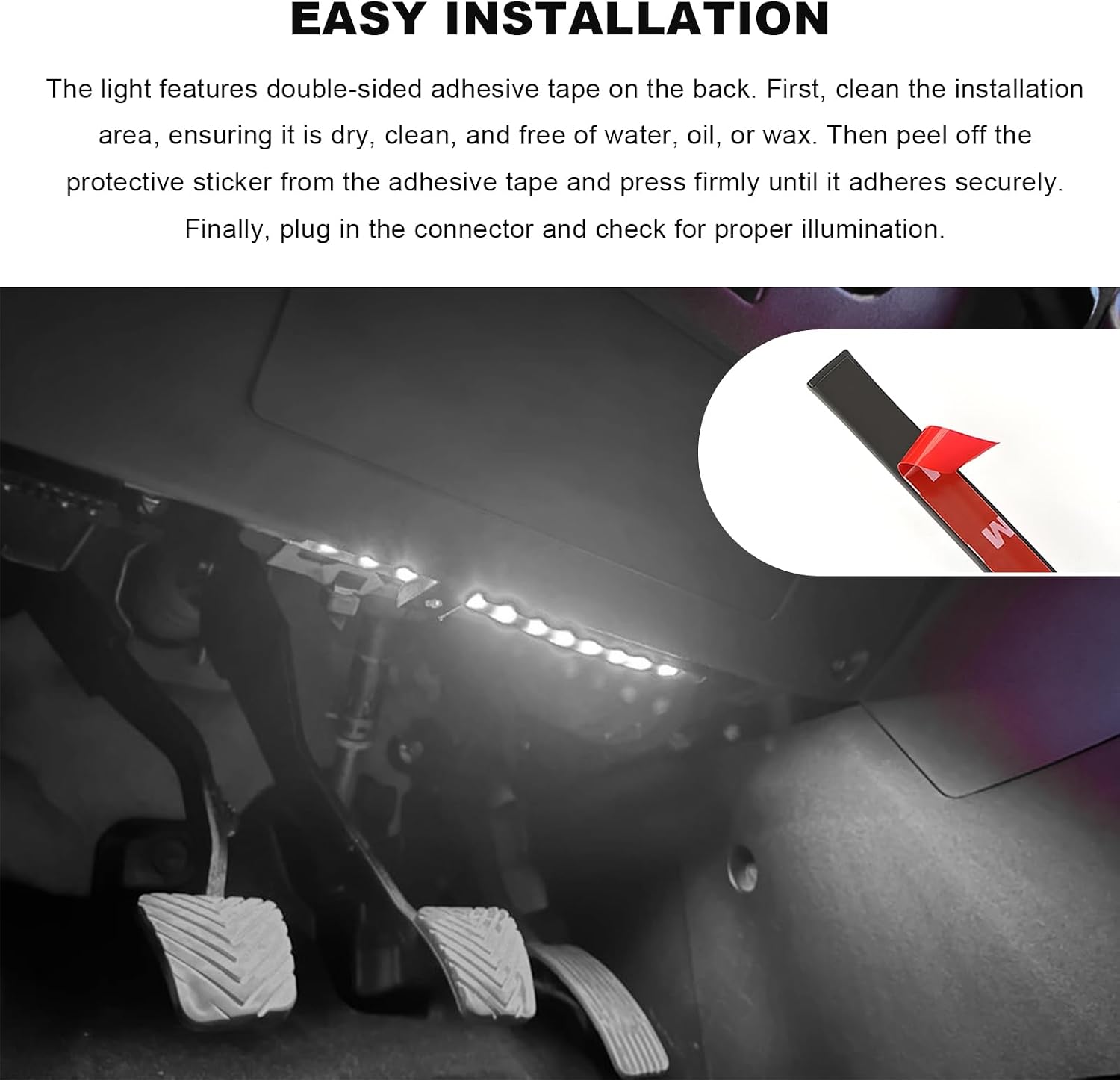 Car LED Strip Light, 12V 24 LEDs Neon Ambient Lighting Night Light w/Cigarette Adapter Plug, Under Dash Atmosphere Lights Decorative Lamp (White, Cigarette Adapter Plug)