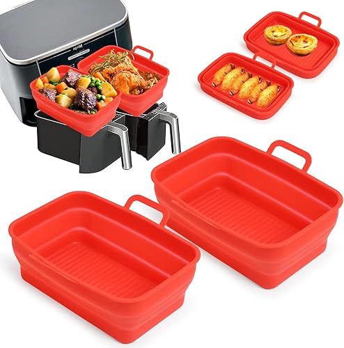 WeoTca Paquete de 2 forros de silicona plegables para freidora de aire doble Ninjas, forros reutilizables para freidora de aire rectangulares,