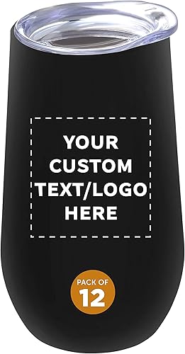Miniatura 10 de Copas de vino personalizadas de acero inoxidable sin tallo con tapas, 9 onzas, juego de 6, paquete personalizado a granel, perfectas para vino