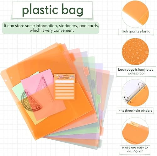 Miniatura 3 de Resholder 6 juegos de separadores de carpetas de plástico de 8 pestañas con bolsillos para carpetas de 3 anillos de 9 34 x 11 12 pulgadas,