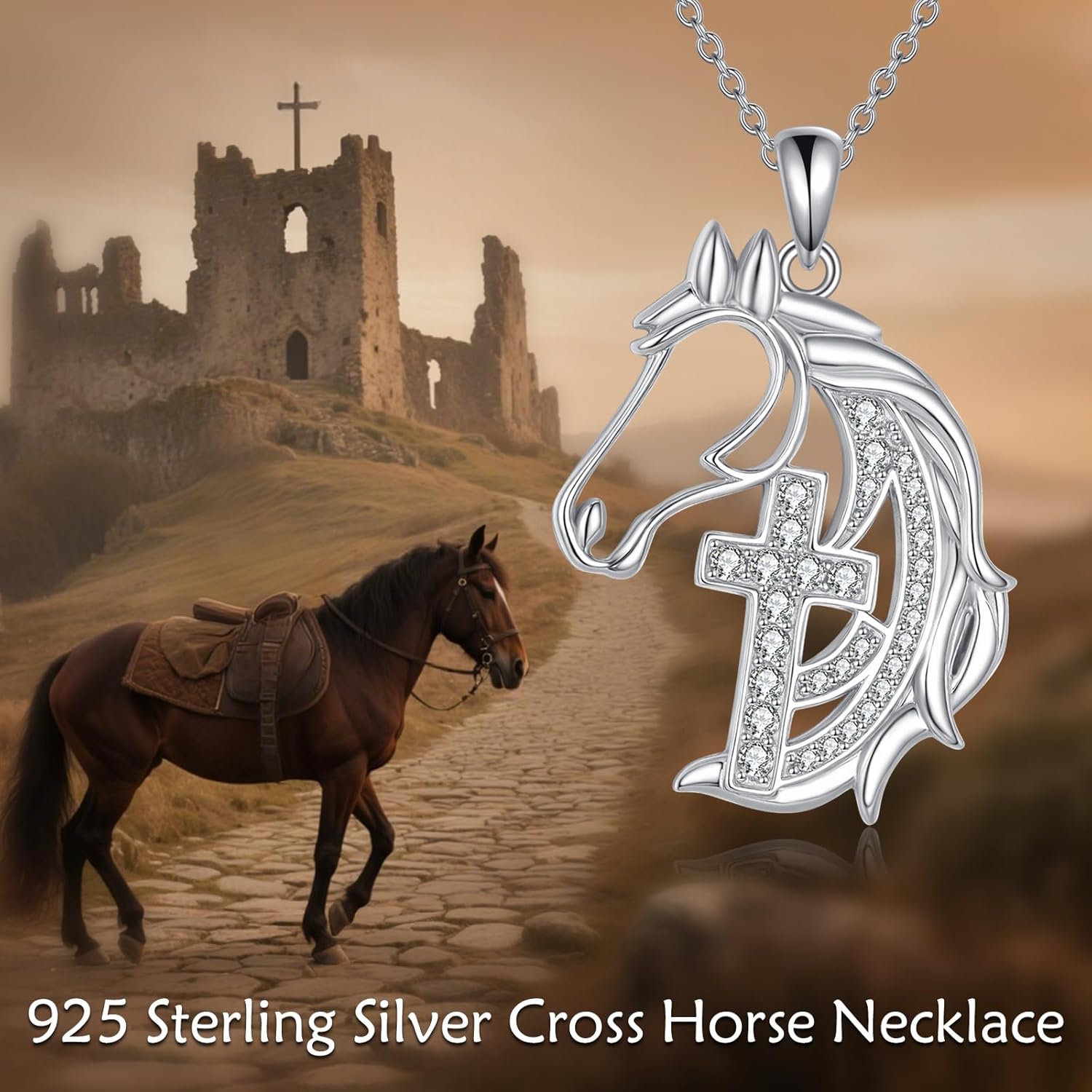 Horse Necklace S925 Sterling Silver Cross Horse Pendant Necklaces Jewelry Gifts For Women Female