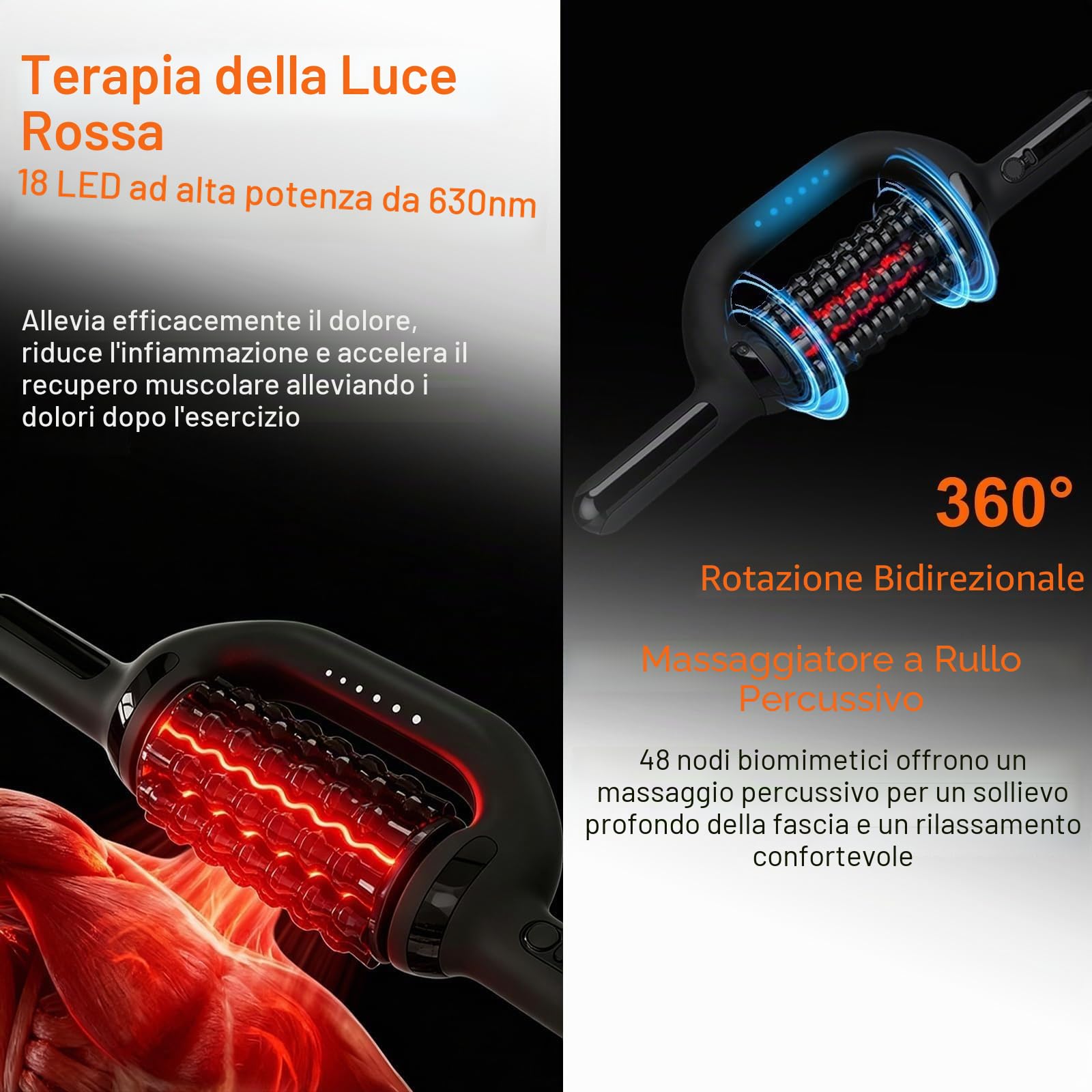 Massaggiatore Elettrico a Rullo Manuale - Rullo Massaggiante per Tessuti Profondi con Base a Mani Libere, Ricaricabile, con 6 Velocità, per Rilassare i Muscoli di tutto il Corpo