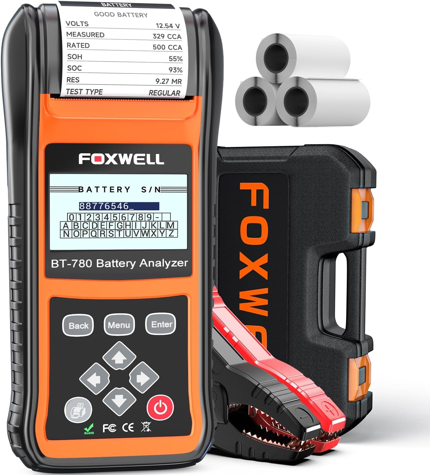 FOXWELL Car Battery Powered Load Tester for 6V 12V 24V Cranking and Charging Start-Stop System Test Tool BT780 Auto Batteries Analyzer with Built-in Thermal Printer & Carrying Case (Black)
