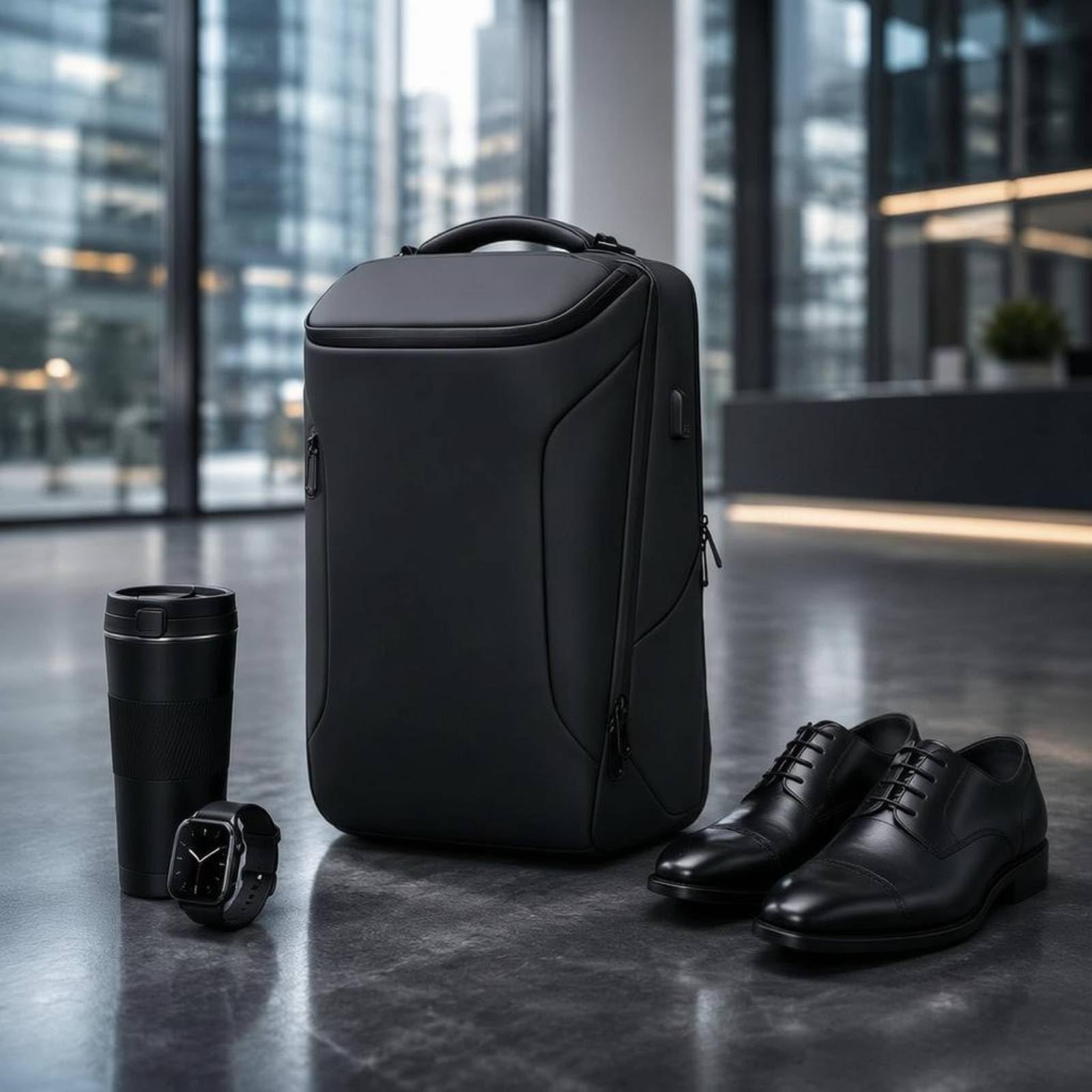 Amagogo Mochila para Portátil Mochila de Negocios Mochila Ejecutiva Bolsa para Compartimento Acolchado y Puerto USB Adecuada para Oficina Desplazamientos, Negro, Negro, 19