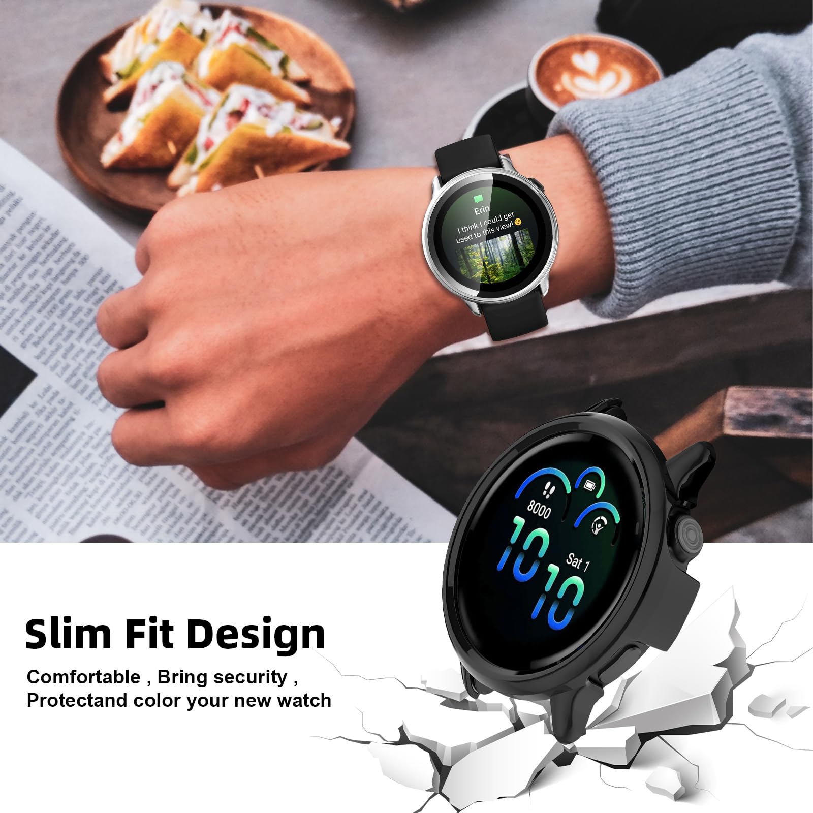 Etui ochronne kompatybilne z Garmin Vivoactive 6, 2 sztuki, twarde etui z ochroną wyświetlacza do szkła pancernego, odporne na zarysowania, etui ochronne z poliwęglanu (PC), ultra cienkie