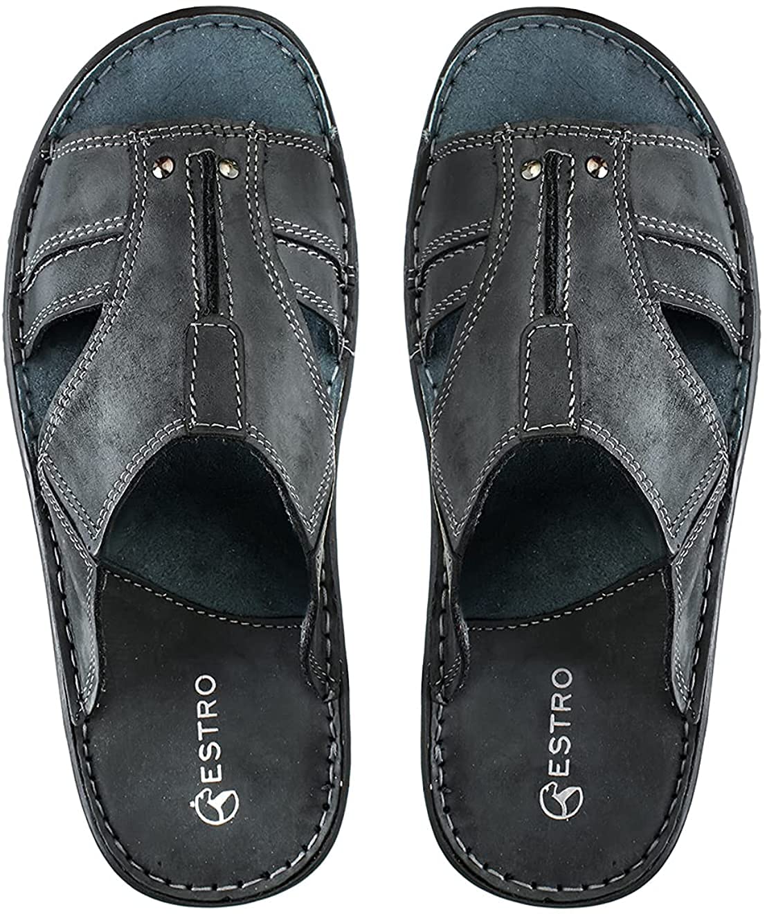 ESTRO Ciabatte Uomo Estive Pelle - Sandali Uomo Ciabatte in Pelle con Suola Gomma Antiscivolo s1