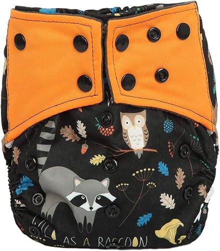 AIll in One Pañal de tela cosido en inserto reutilizable lavable AIO (salvaje como un mapache) mediano