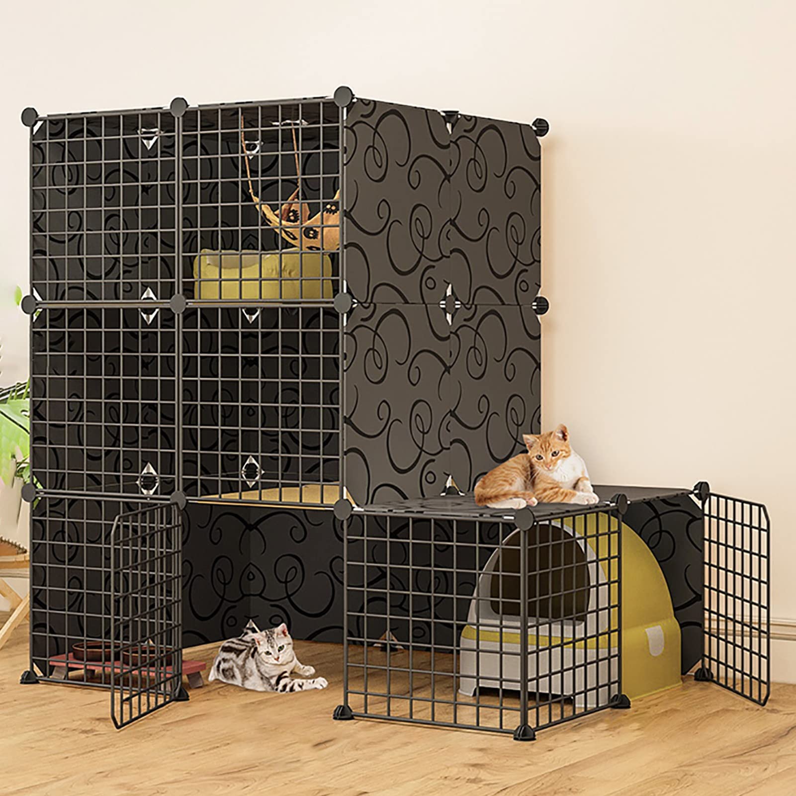 Cage chat en métal blanc grand modèle contre l'ennui des furets et animaux de compagnie