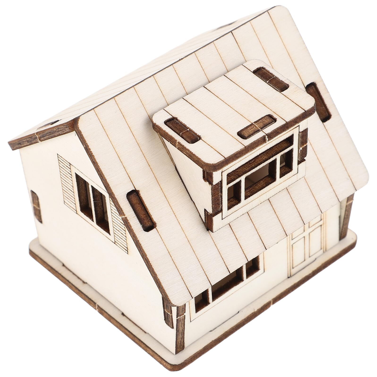 Modèle de Maison Miniature en Bois Beige, Maquette Réaliste pour Décor