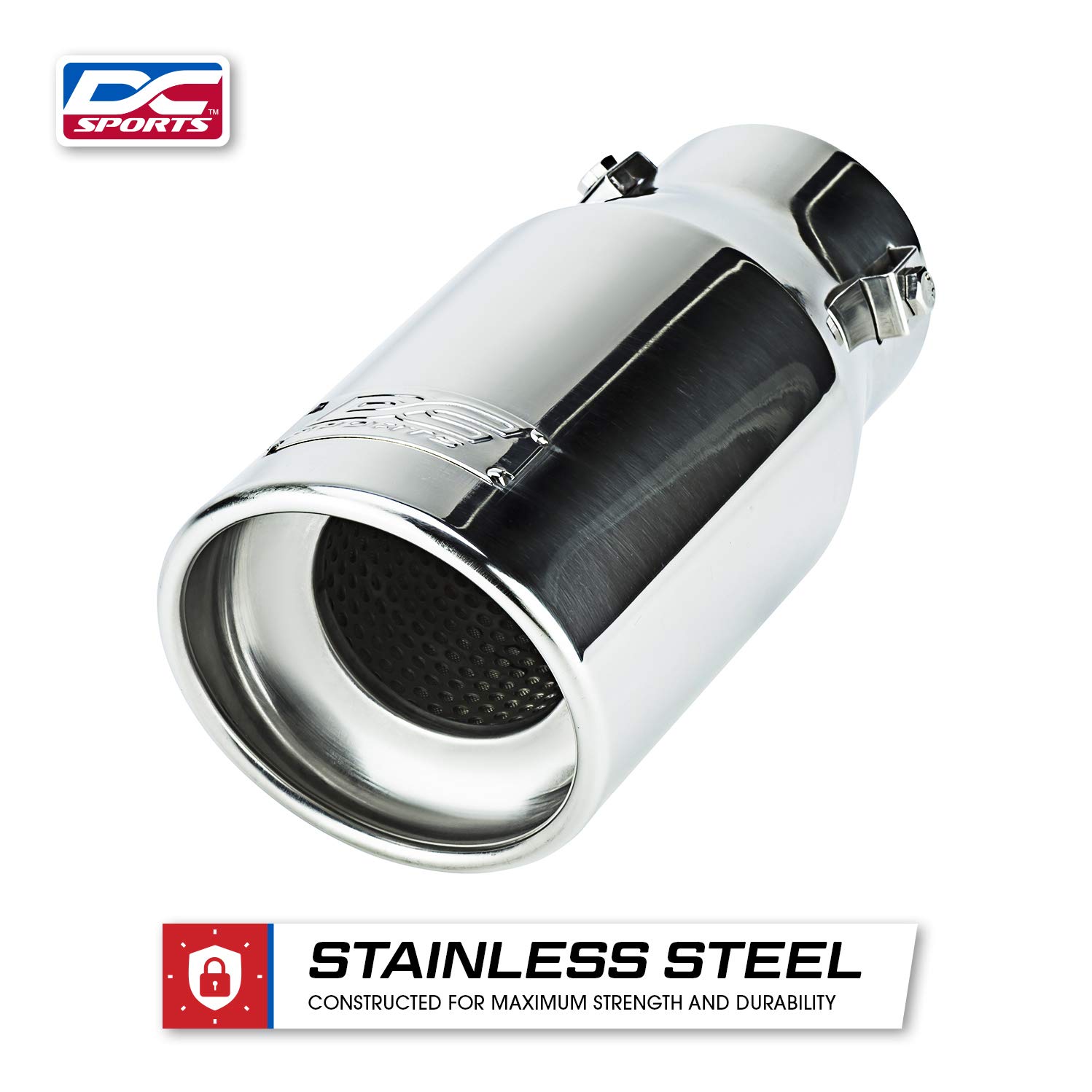 DC Sports EX1013 Performance BoltOn Resonated Muffler Slant Exhaust Tip with Clamps and