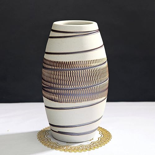 Ceramic Flower Vase with Vase Pads,5" W x 9" H Boho Decor Vases for Pampas Grass,Modern Farmhouse Home DéCor Accents,for Home Office Living Room Kitchen Desk Coffee Table Decor,Off-White