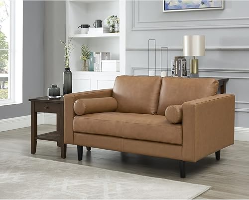 Miniatura 3 de Naomi Home Sofá biplaza Mid-Century de cuero genuino de grano superior, sofá cama biplaza, sofá cama, asientos de dos plazas para espacios pequeños,