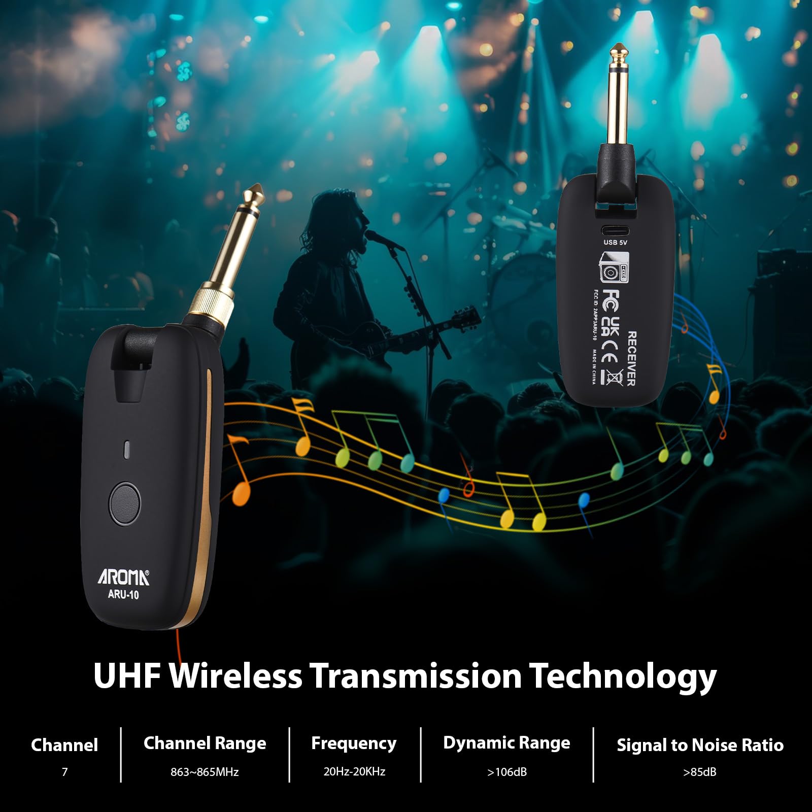 Bezprzewodowy system gitarowy, bezprzewodowy system gitarowy, przenośny odbiornik UHF do gitary elektrycznej, basowej, elektrycznych instrumentów dętych, transmisja w czasie rzeczywistym,