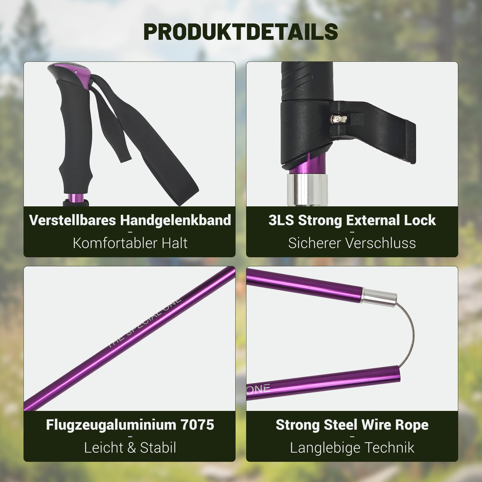 Bâtons de marche nordique pour homme et femme - 2 bâtons de randonnée télescopiques pliables et réglables de 110 à 130 cm - Bâtons de marche de qualité supérieure en aluminium avec 3 paires de tampons