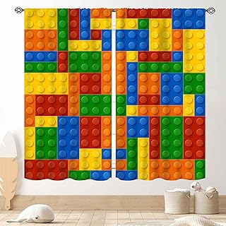 Building Blocks Toy Curtains for Boys Room, Abstract Colorful Plastic Building Brick Blocks Toy Geometric Printed Pattern Window Treatment Drapes for Kids Baby Bedroom Living Room, 42