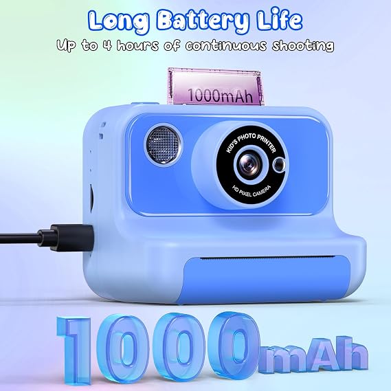 Kids Camera Instant Print, Kids Digital Video Cameras with 3 Rolls of Printer Paper for Toddler, Birthday Gifts Toy for 3 4 5 6 7 8 9 10 Year Old Girls Boys, Pink & Blue