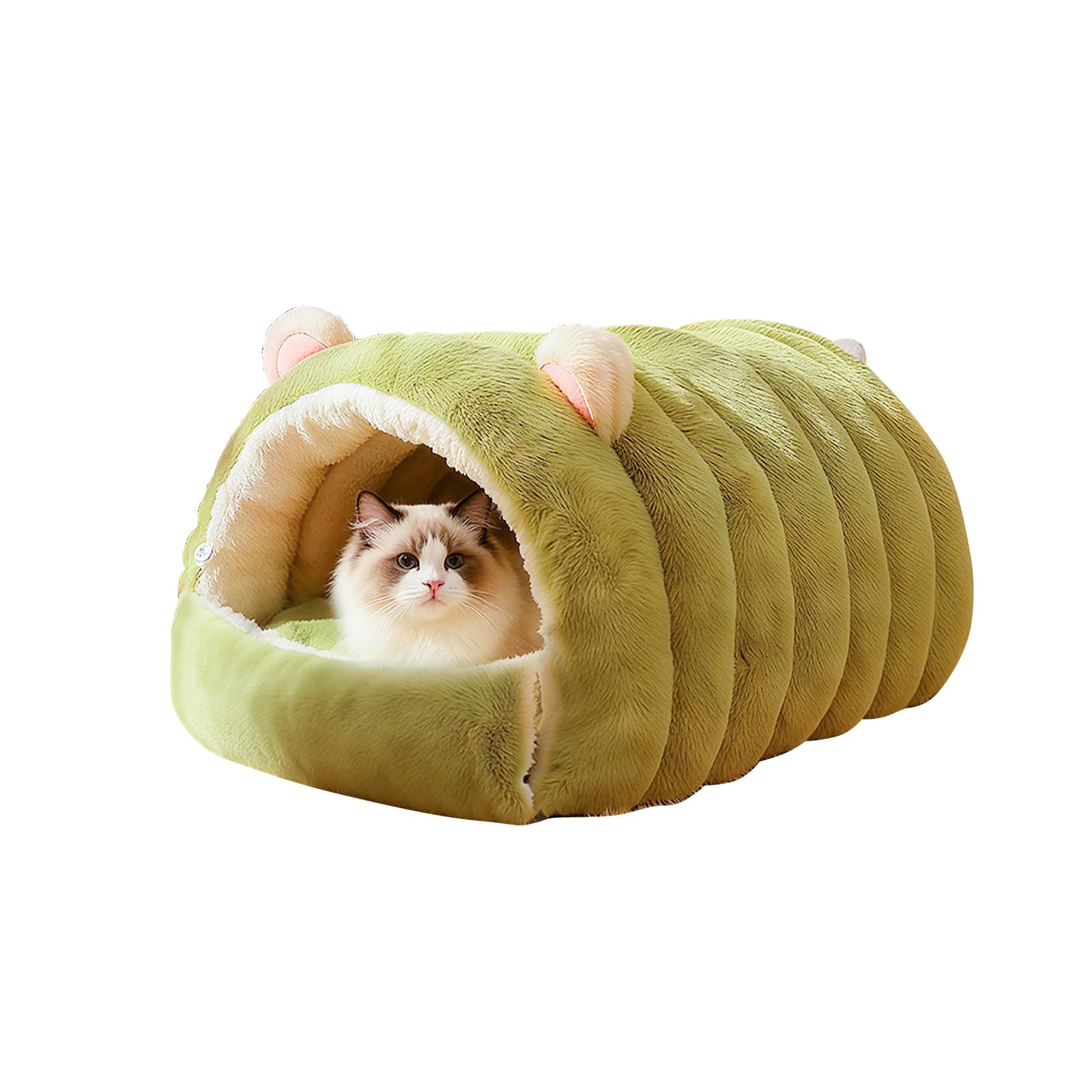 Galatée Cat Cave Bed, Pet Tent With Anti-Slip Bottom, Cute Cat House, Soft Warm Pet Shelter, Soft And Comfortable Dog Bed(M, Green)