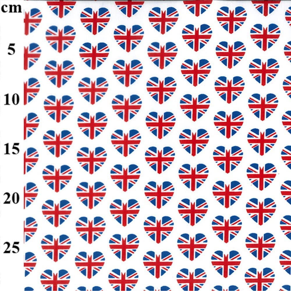Oh Sew Crafty Limited Multi Polycotton Fabric Hearts Union Jack Flags British Uk - Per Metre