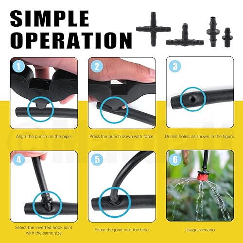 Miniatura 6 de Kit de accesorios de conectores de púas de riego por goteo de 152 piezas para tubos de 14 pulgadas, incluye rociador atomizador de rociador
