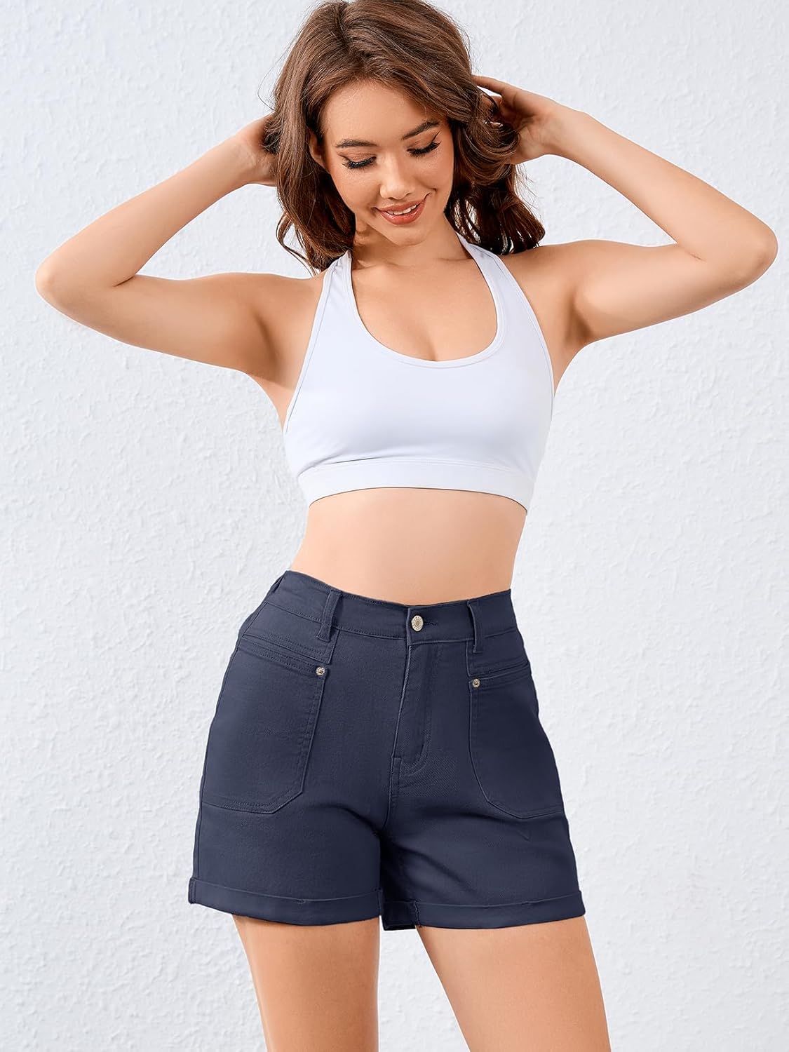 Women High Waisted Jean Shorts Stretchy Denim Shorts for Women Folded Hem Chino Shorts Summer Jorts - Image 4