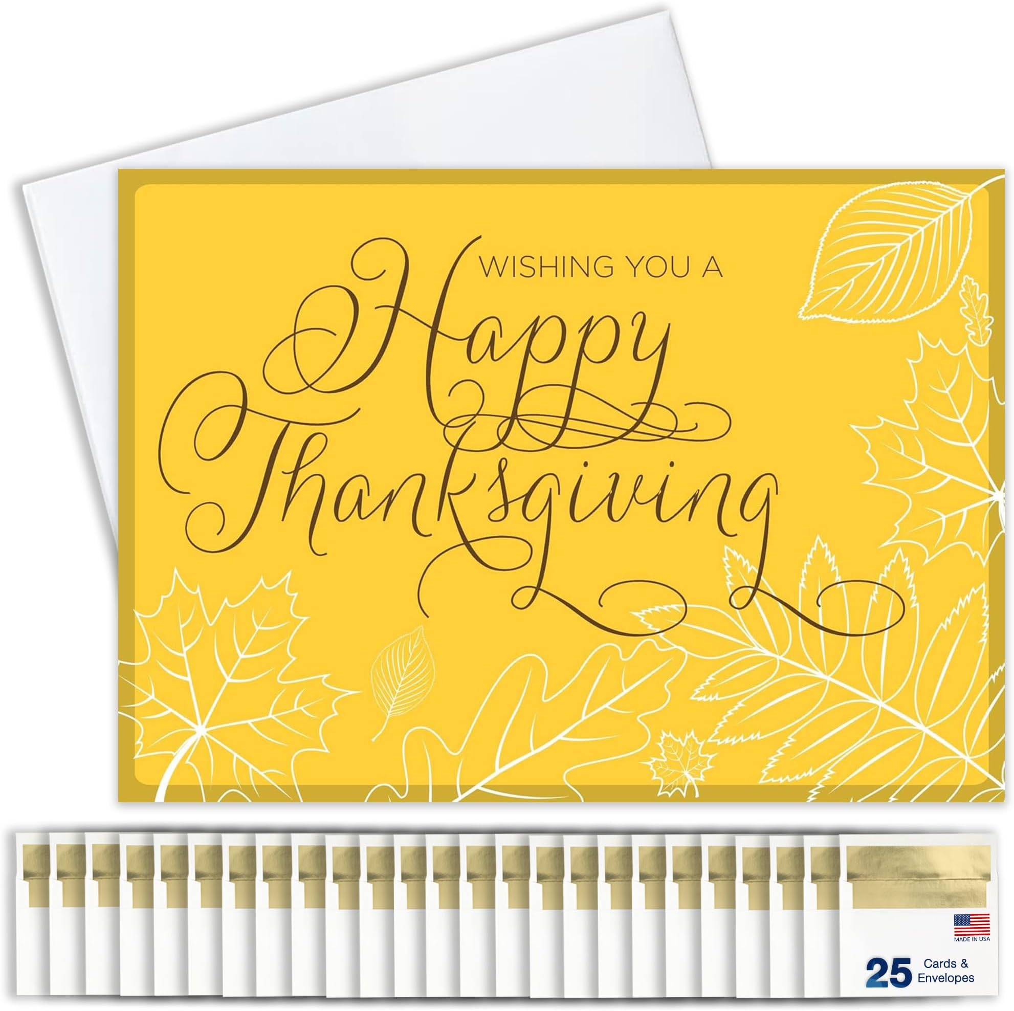 Thanksgiving Cards for Business & Family (Sketched Leaves) Greeting Card Set Pack of 25 Thanksgiving Cards with Envelopes (5x7 inch - A7) Great for Office, Work, Employees & Clients TH1506