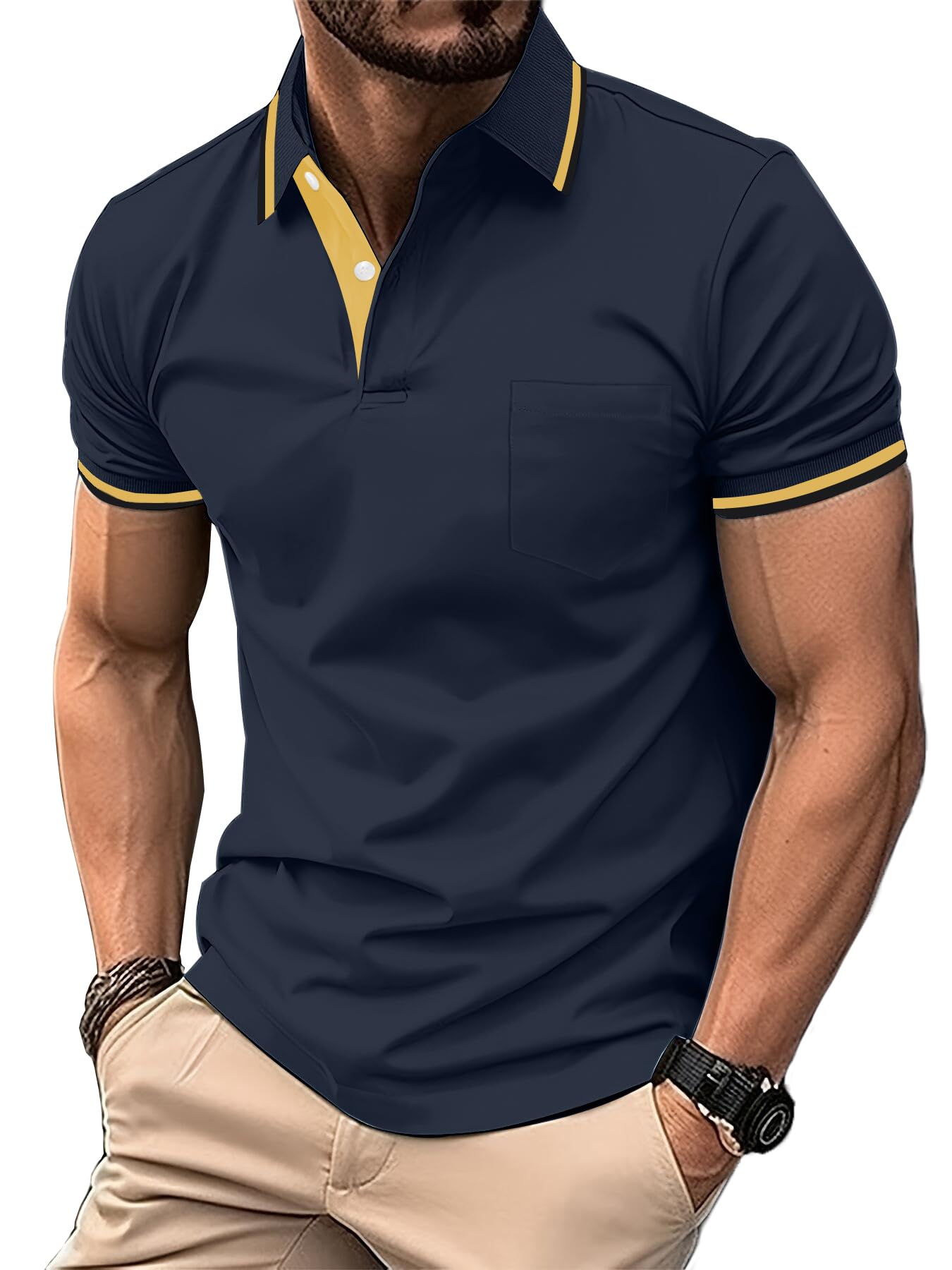 LLdress Herren Kurzarm Poloshirt Atmungsaktiv Schnelltrocknend Tshirt Freizeit Sport Sommer Poloshirts Männer Knopfleiste Polohemd