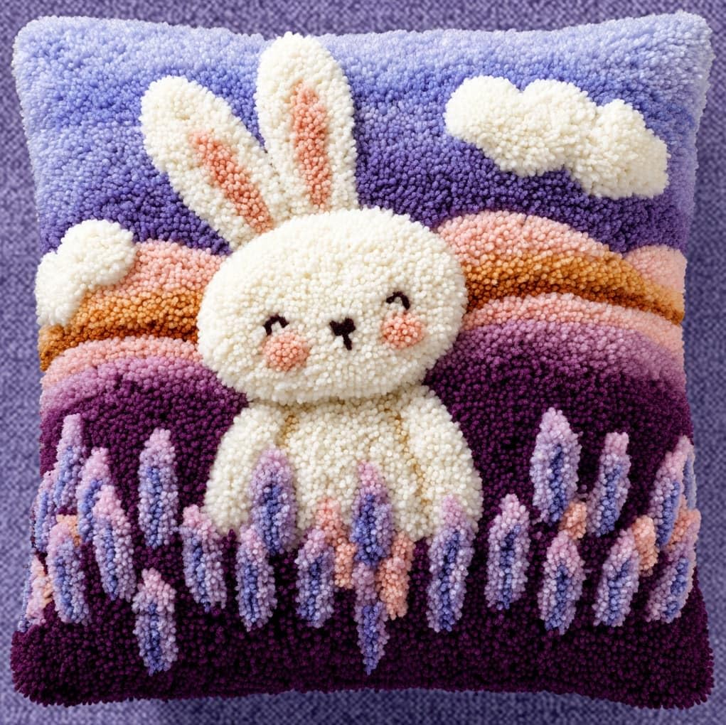 WallustrioaW Latch Hook Kits Pillow for Adults,Lavender and Rabbit