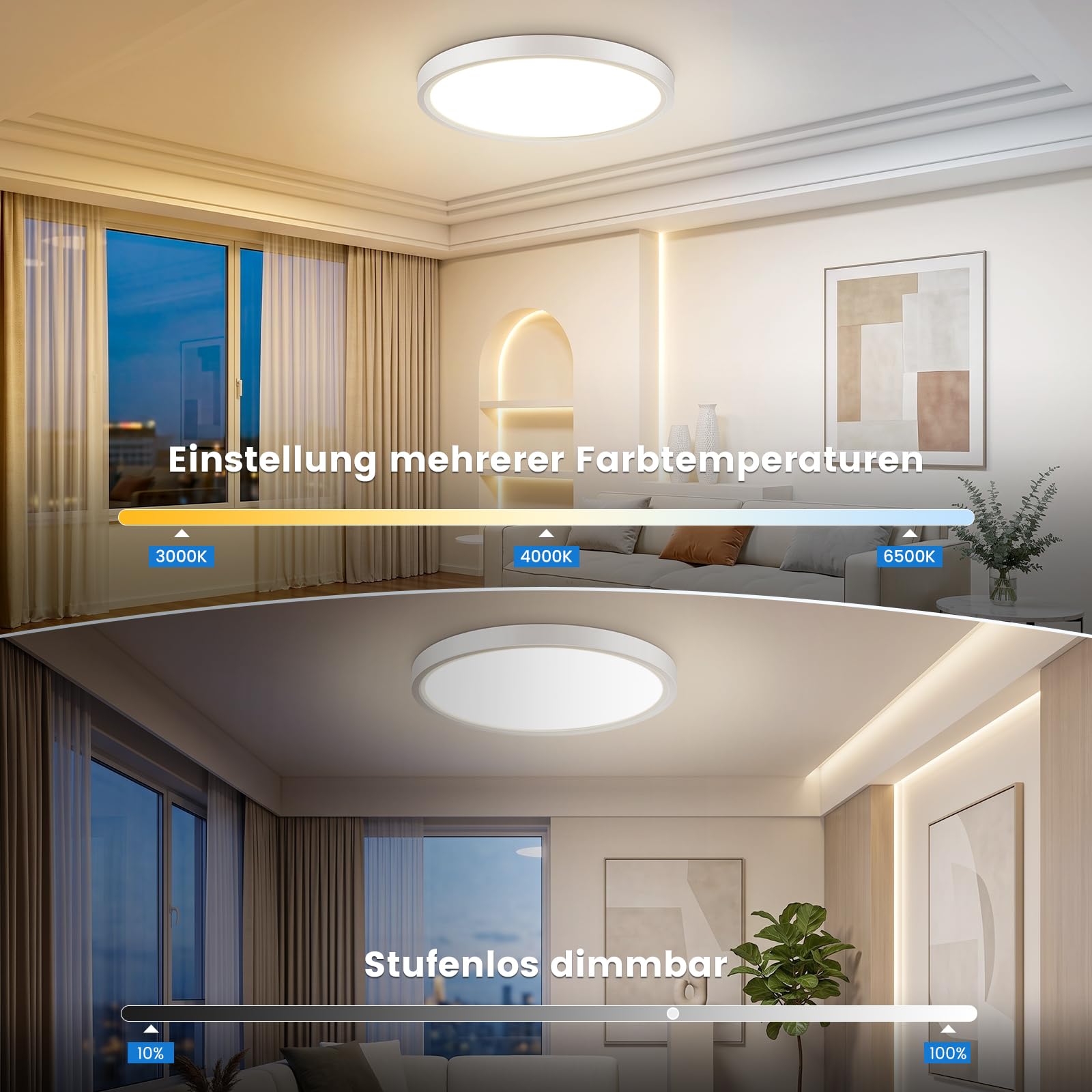 QOJUX LED Deckenleuchte Dimmbar 12W 2600LM,LED Deckenlampe 3000-6500K Ø30cm – Ansicht 3