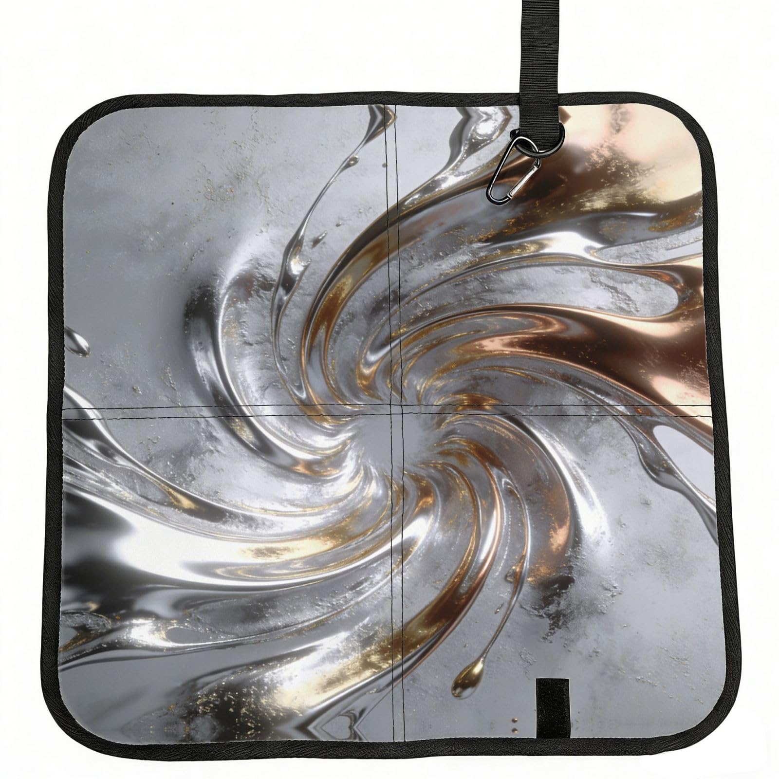DUYIOKH Silver & Gold Swirl Texture Print Foldable Portable Seat Cushion for World Cup Games, Camping and Outdoor Activities