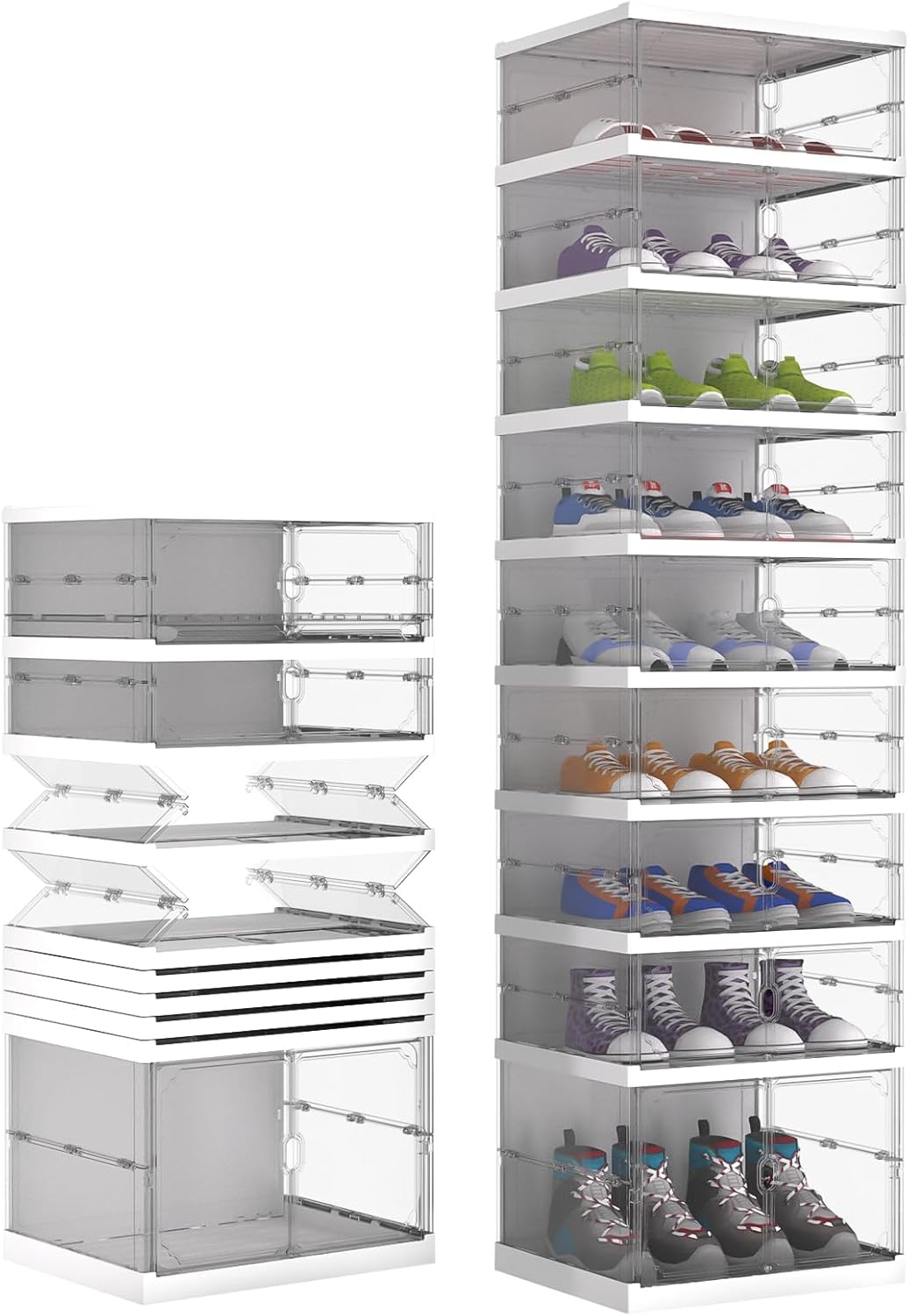FAHKNS Foldable Shoe Rack,Portable Shoe Organizer Storage Cabinet with Magnetic Clear Door,No Assembly for Entryway Living Room and Bedroom 9 Tiers 16 Pairs