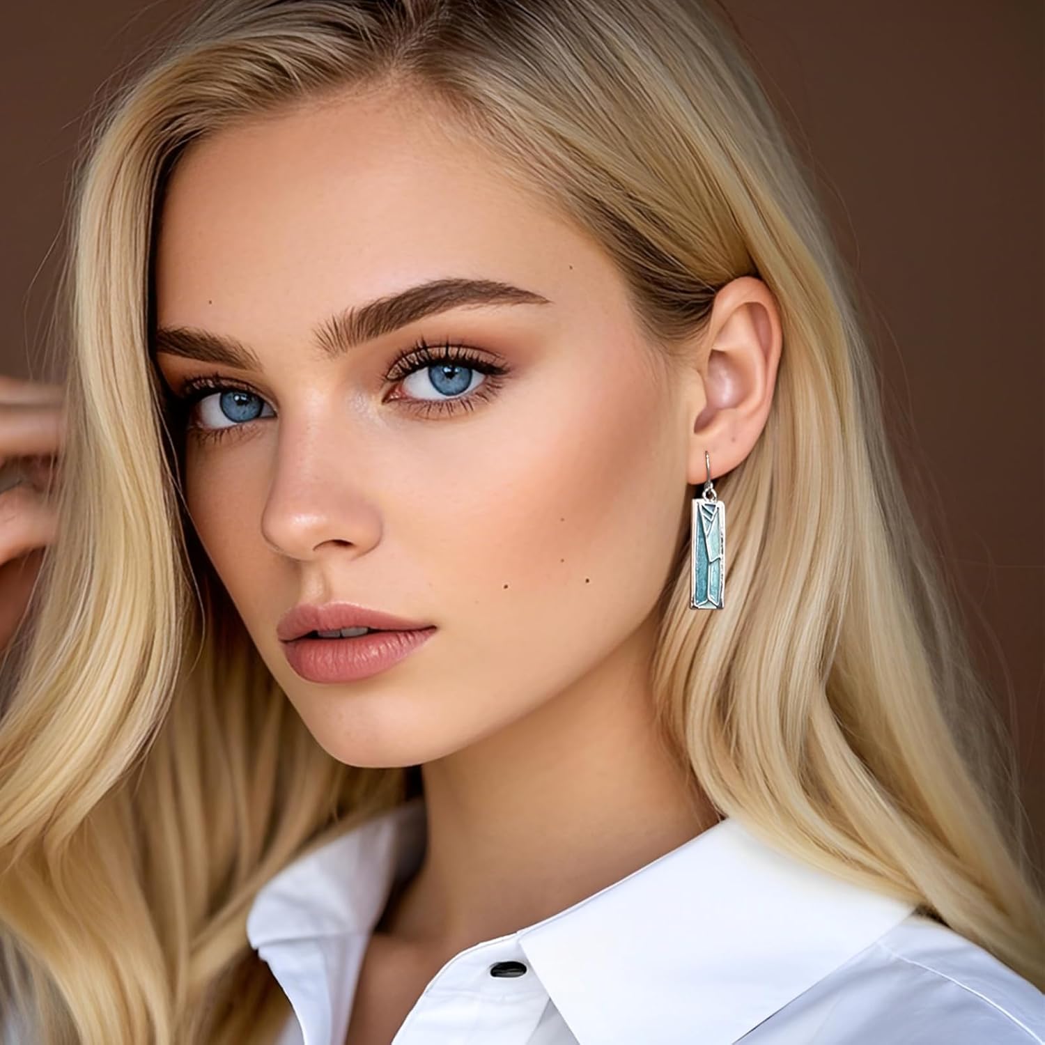 Silver Dangle Blue Earrings for Women Shaped Rectangle Wide Bar Enamel Earrings Colorful Geometric Drop for Summer - Image 2