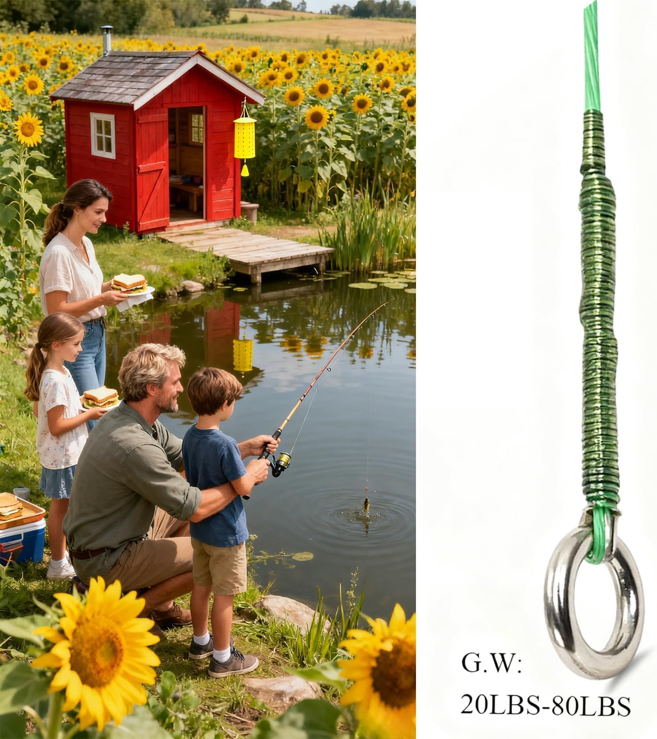 KIMHOME Anzuelos de pesca verdes de 20 cm con líder (prueba de 50 libras), paquete de 20 alambres resistentes a las mordeduras, acero al carbono resistente a la corrosión, afilados para lucio, peces — view 4
