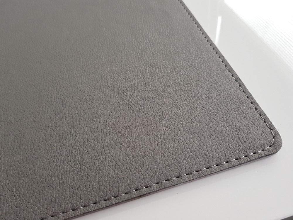 Gewinkelte Schreibtischunterlage sanft Lux Leder 90 x 50 Grau mit Graue Naht