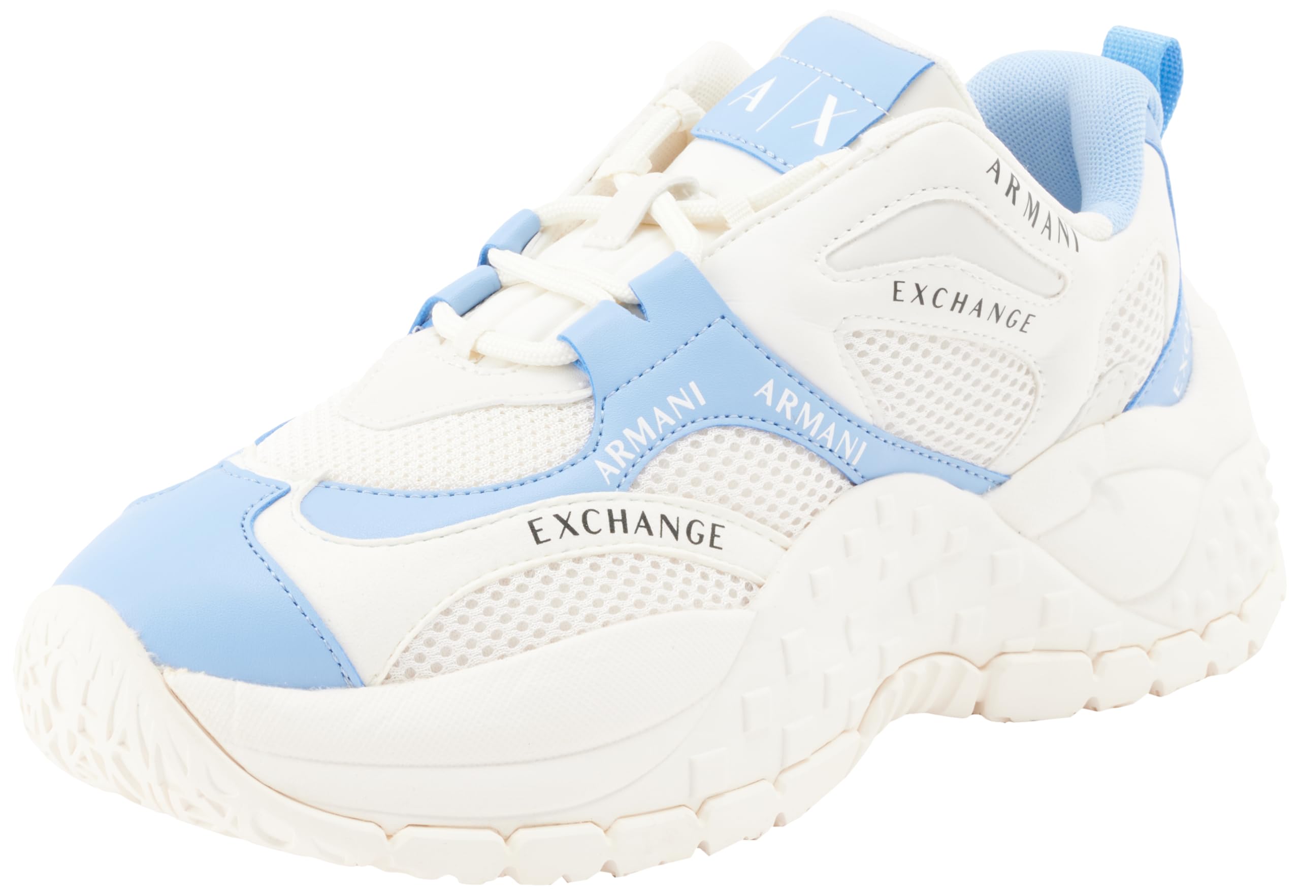 Armani Exchange Women's Vedder Microsuede Clean Essential Look Trainers, Off White Blue, 8.5 UK