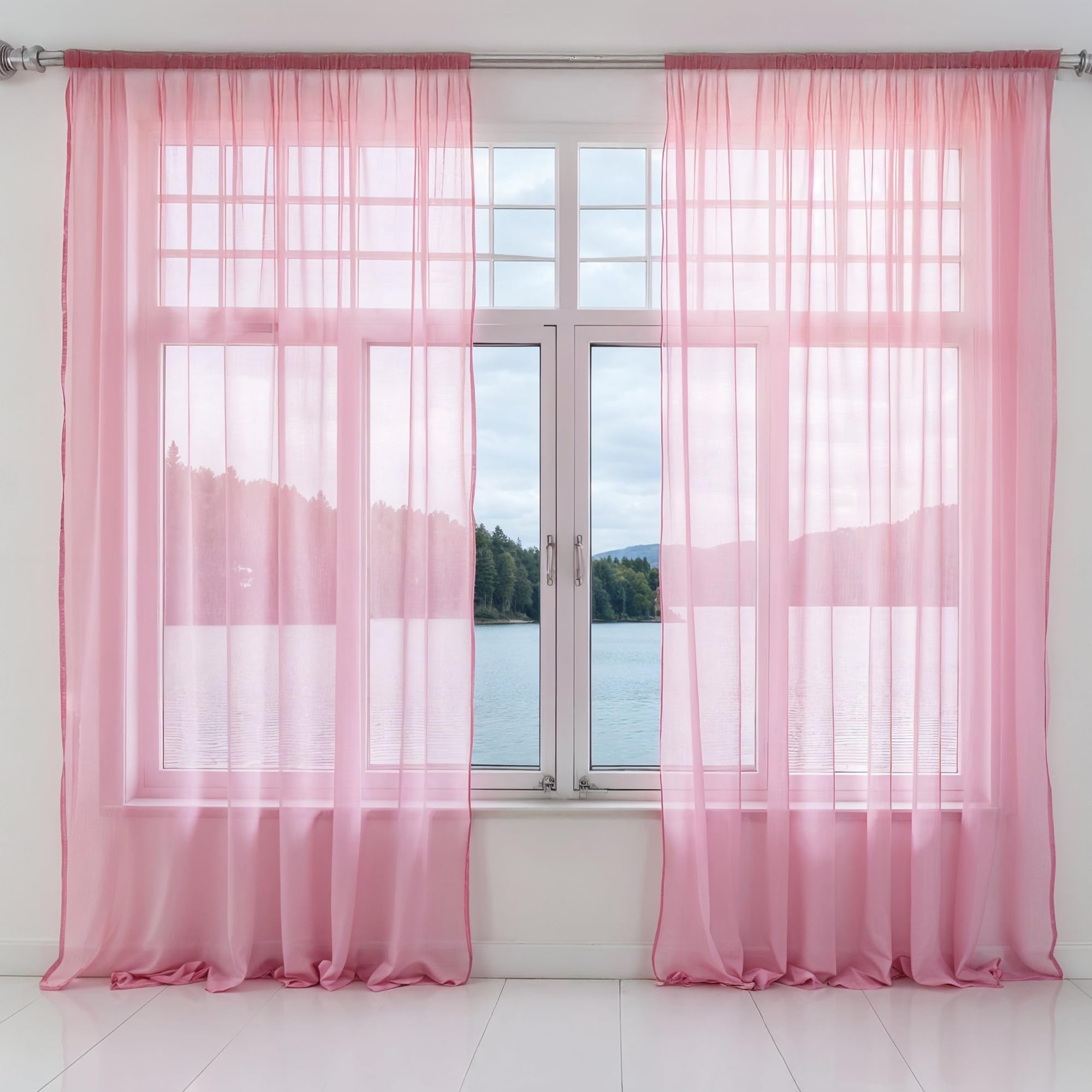 WedDecor 2 Panel Voile Drapes, Blush Pink Sheer Curtains, 90" x 56" โ image 1