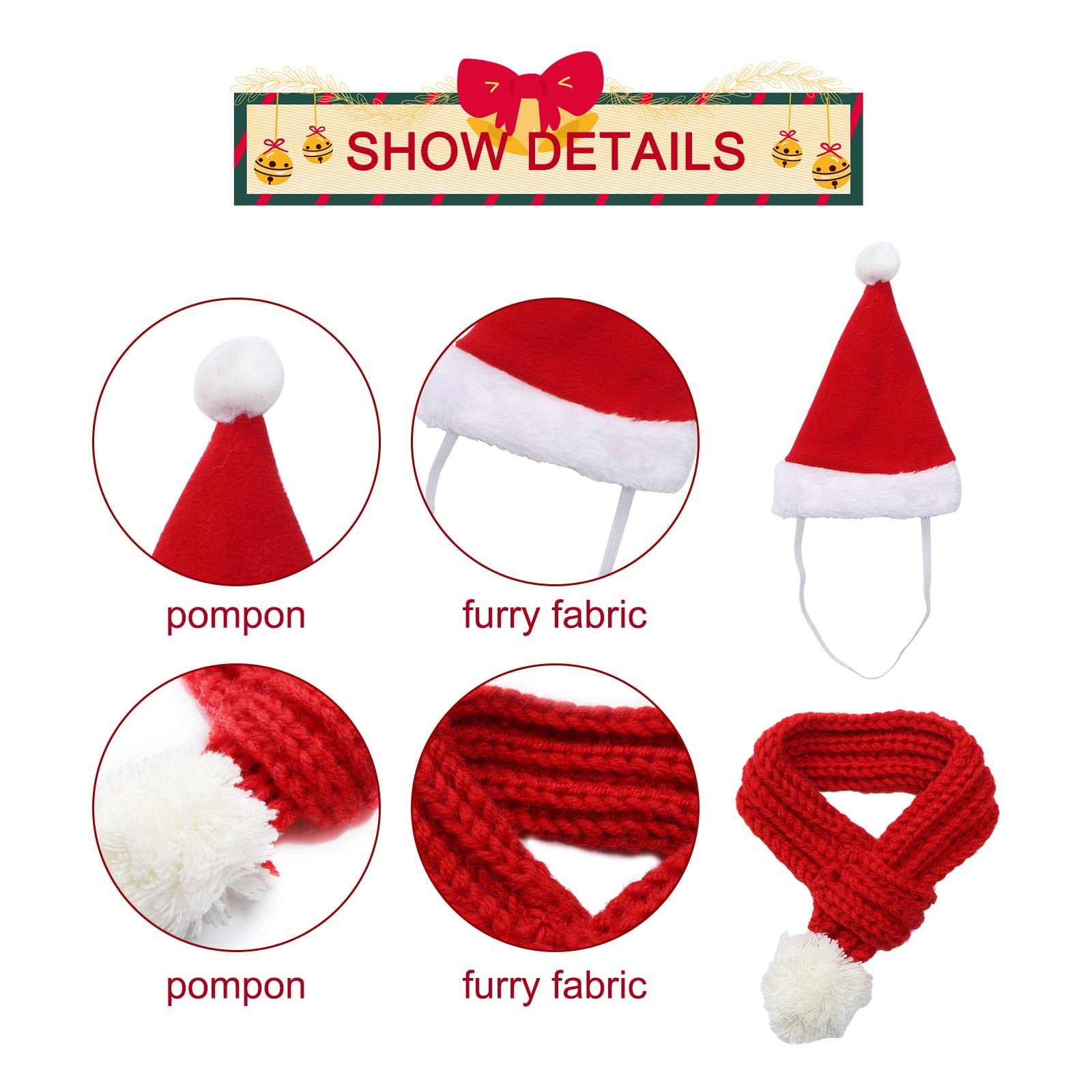 Dog Christmas Outfit Christmas Pet Knit Scarf Red Pet Scarf Santa Hat Xmas Pets Costume Accessories for Puppy Small Dogs Cat (S) - Image 3